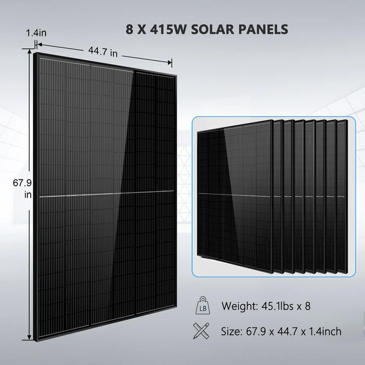 SunGoldPower 6500W Off Grid Solar Kit with 10.24kWh LiFePO4 Battery & 8x415W Panels | 48VDC 120VAC | Perfect for RV, Cabin, Emergency Backup Power