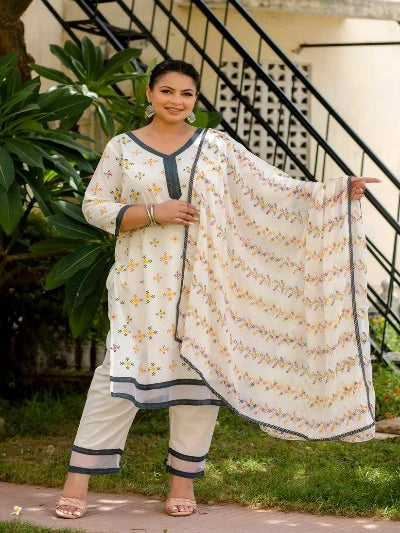 Plus Size White Cotton Jaipuri Print Ready-Made Salwar Suit for Women – UK Next Day Delivery | Traditional Indian Outfit for Festivals, Weddings & Special Occasions