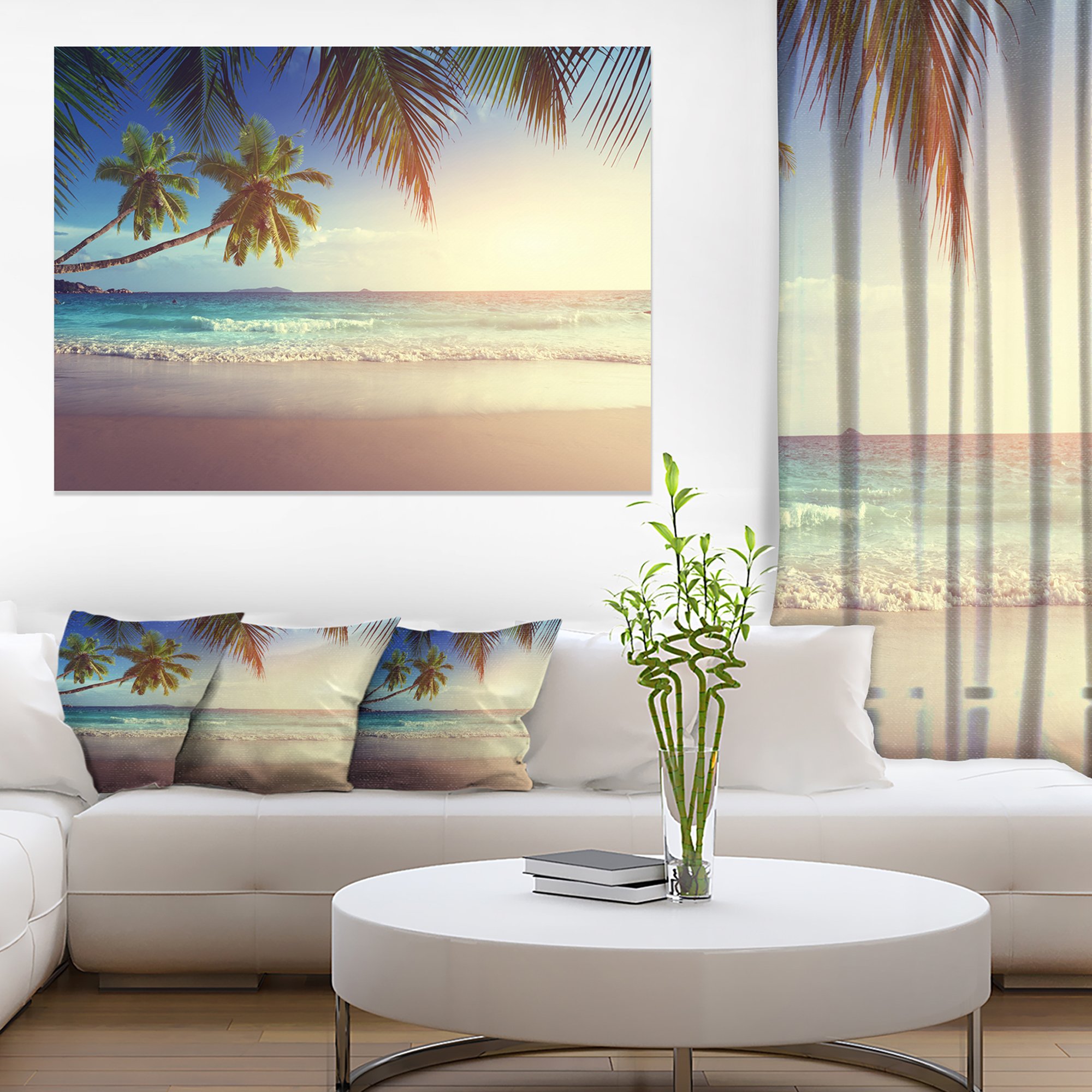 Extra Large Seascape Art Canvas - Stunning Sunset on Seychelles Beach Wall Decor - Perfect for Living Room, Bedroom & Office