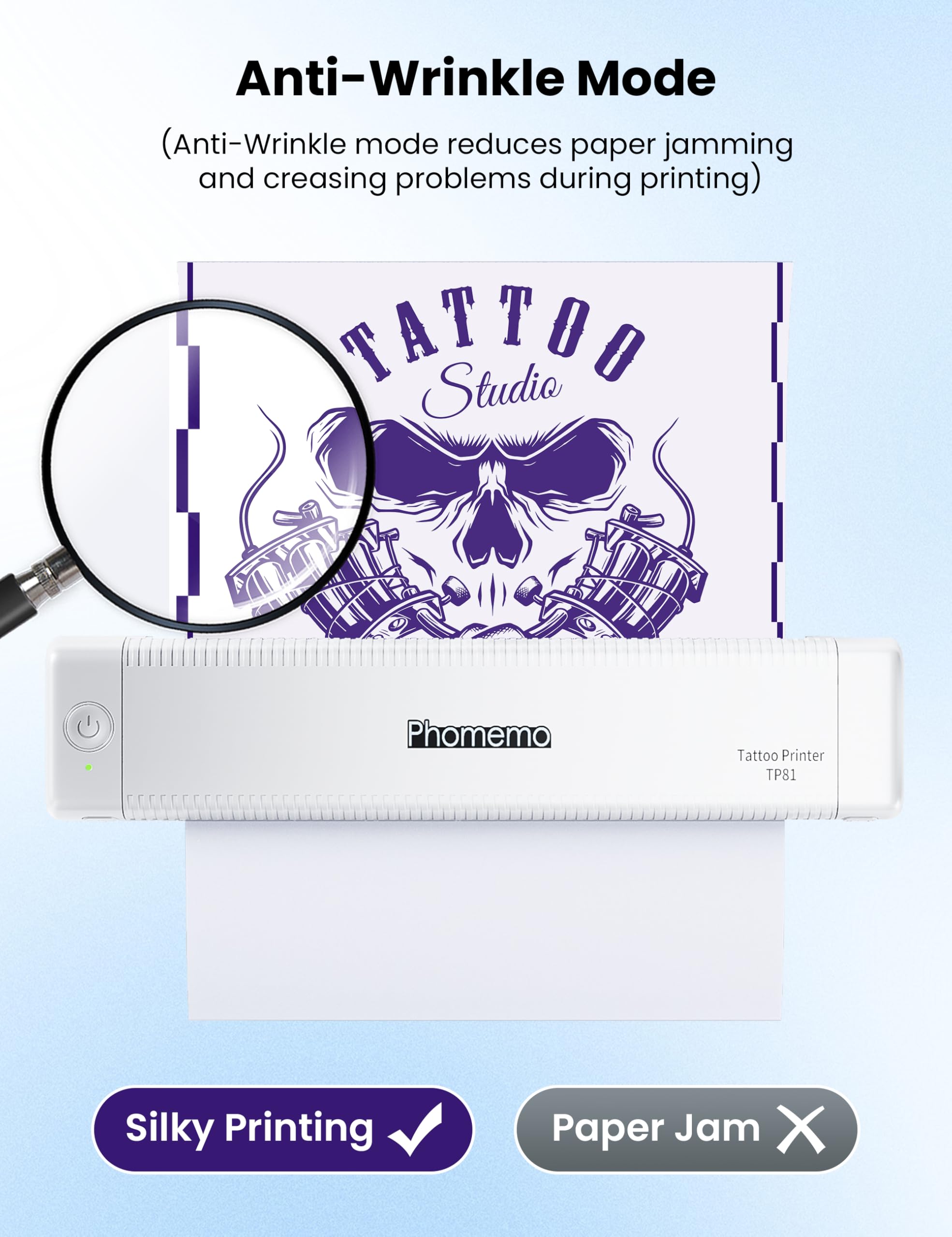 Phomemo TP81 Wireless Tattoo Stencil Printer with 10 Transfer Papers - Portable Tattoo Printing Machine for Artists & Beginners - Works with Smartphone, Tablet & PC - Perfect for Tattoo Studio & Home Use - White