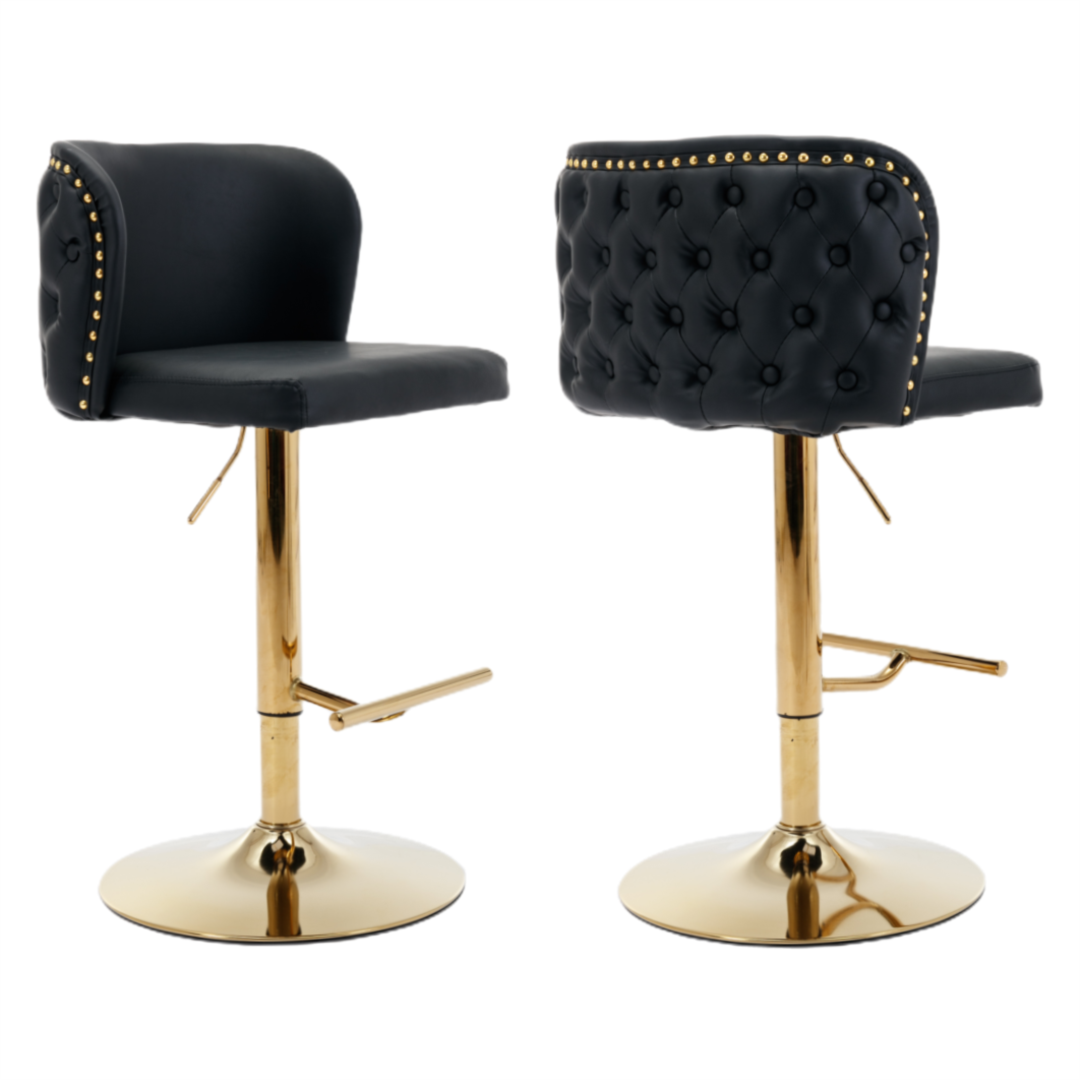 2 Black Faux Leather Swivel Bar Stools with Golden Base - Perfect for Kitchen Island, Bar Counter & Home Decor