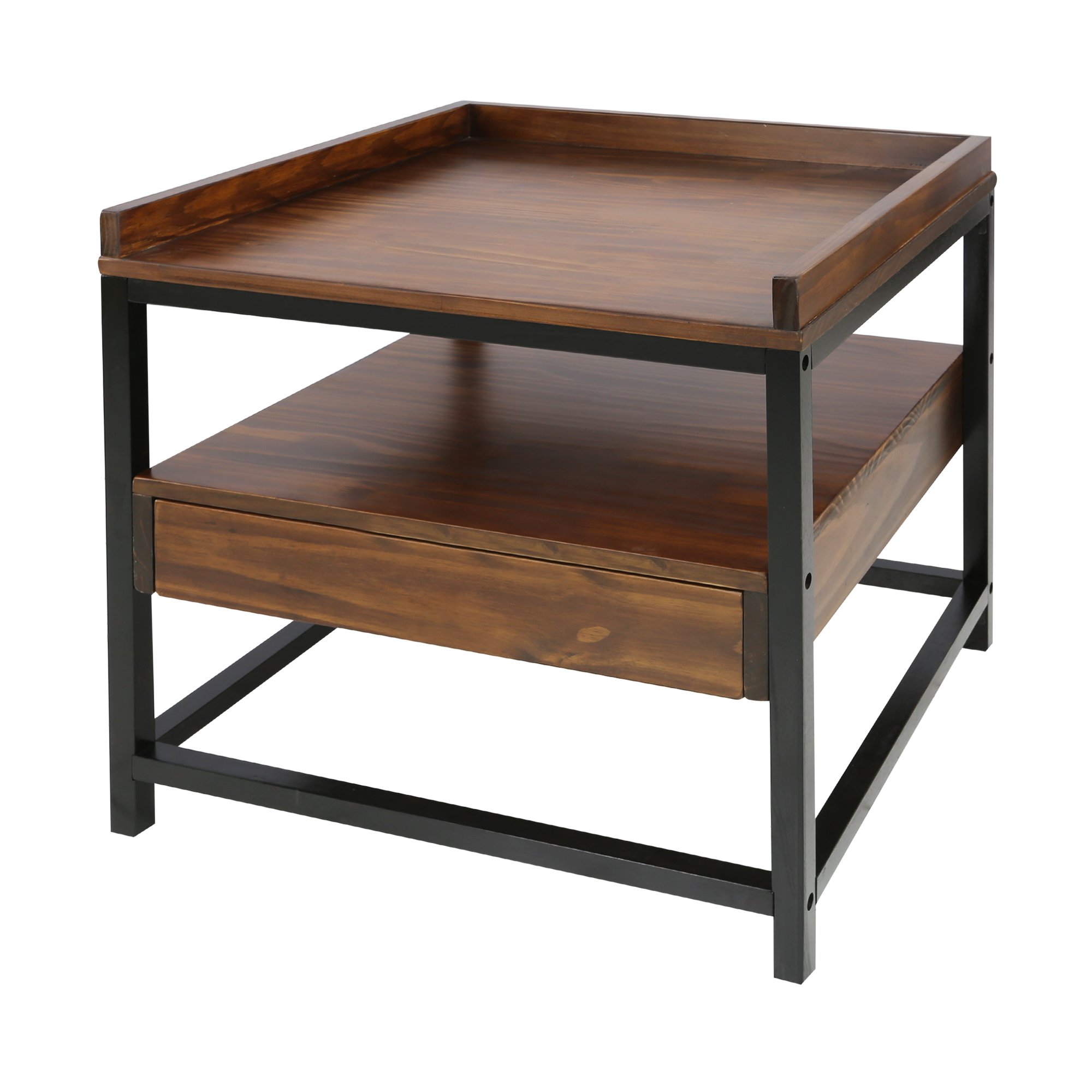 Casual Home Horizon End Table with Drawer - Mocha & Black Nightstand for Living Room, Bedroom, or Office - Compact Side Table with Storage Shelf