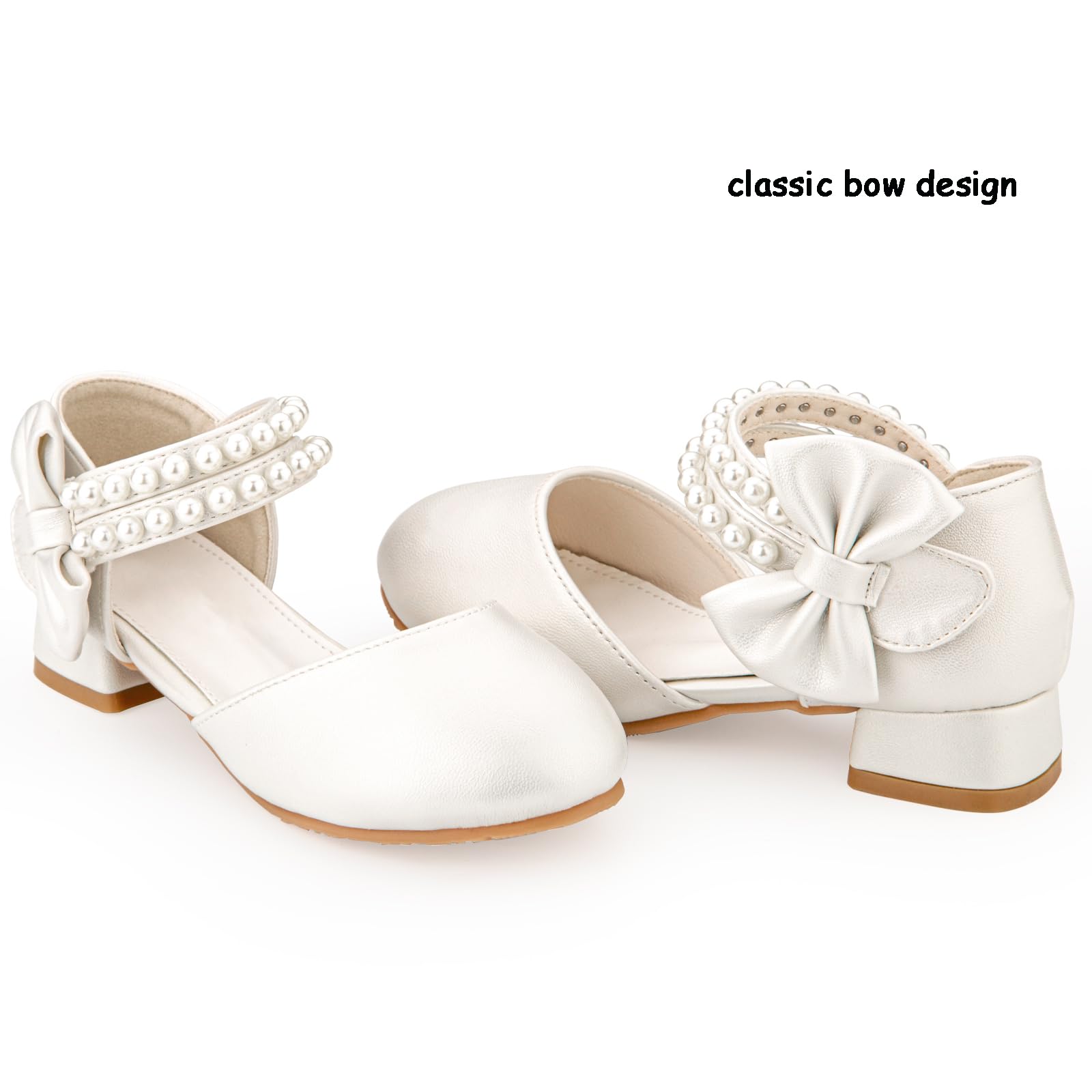 Girls Dress Shoes for Wedding Party - Closed Toe Princess Heels with Bow & Flower Design | Formal Occasions, Pageants, First Communion, Birthday Celebrations