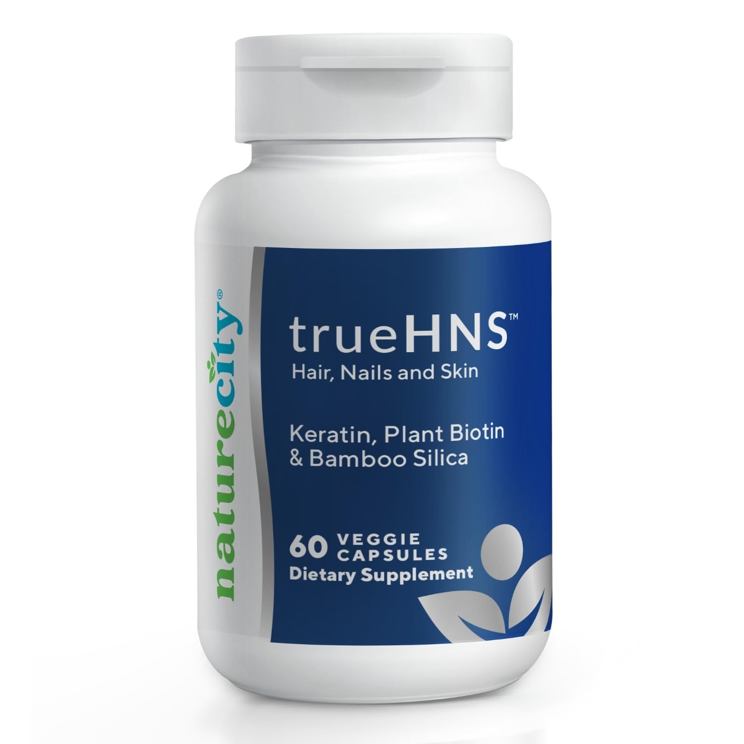 NatureCity True-HNS Hair, Nails & Skin Supplement with Cynatine Keratin & Plant-Based Biotin | Non-GMO Vegan Capsules for Fuller, Stronger Hair & Nails | 60 Veggie Capsules | Perfect for Daily Beauty Routine & Hair Growth Support