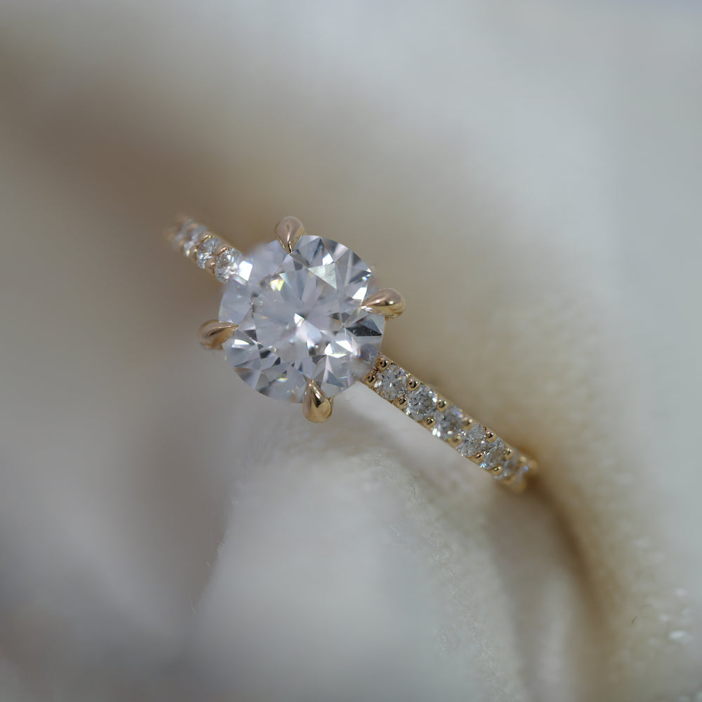 Exquisite Diamond Solitaire Ring with Diamond Pave Semi Eternity Band - Perfect for Engagement, Wedding & Anniversary Gifts
