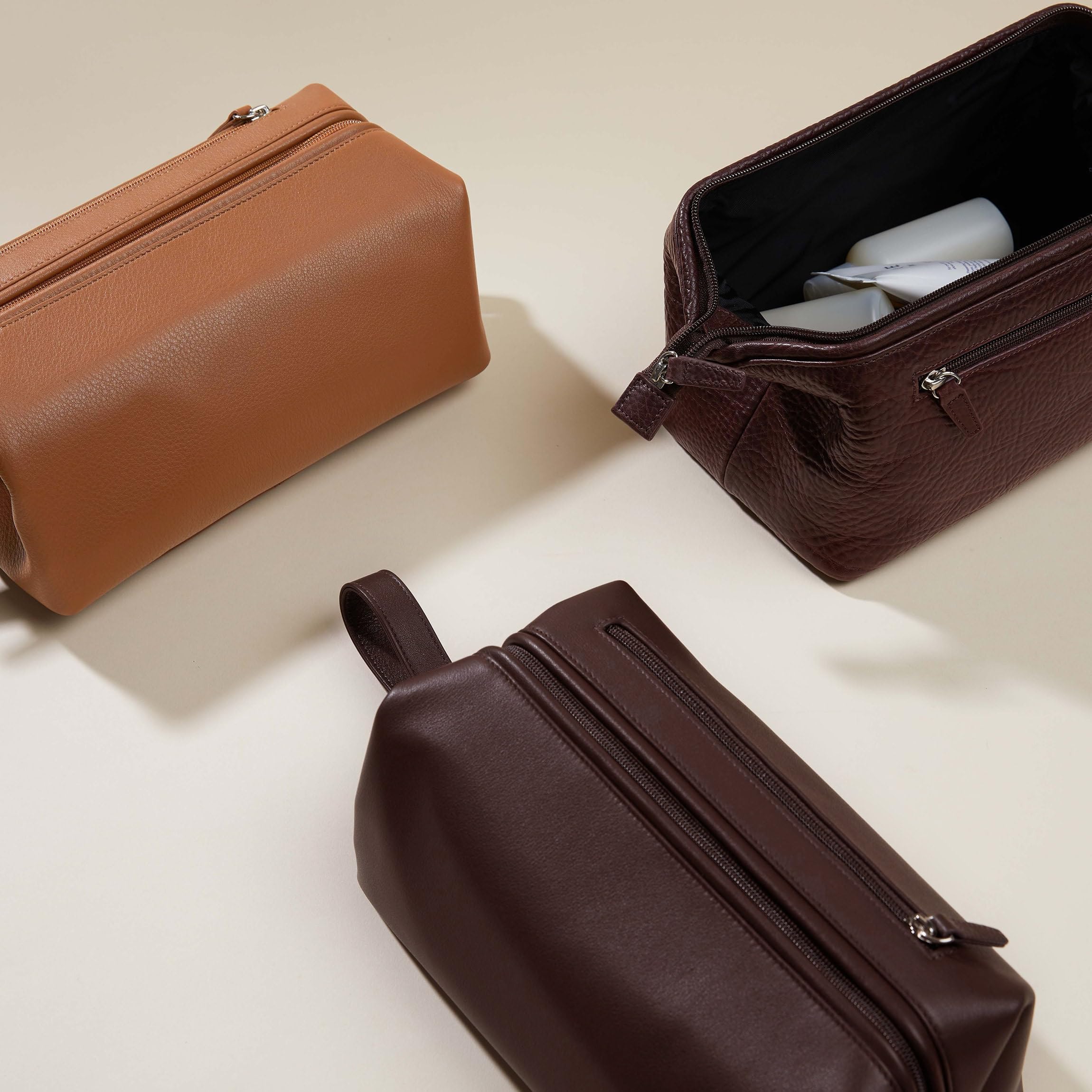 Premium Leather Framed Toiletry Bag for Men & Women - Travel Cosmetic Organizer with Multiple Pockets - Perfect for Gym, Business Trips & Vacation Essentials