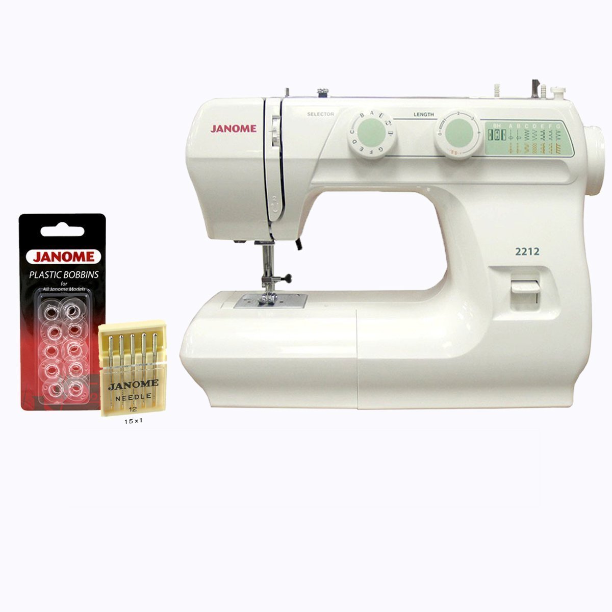 Janome 2212 12-Stitch Full-Size Free-Arm Sewing Machine with 860SPM & Bonus Accessories - Perfect for Home Sewing, Quilting, and DIY Projects