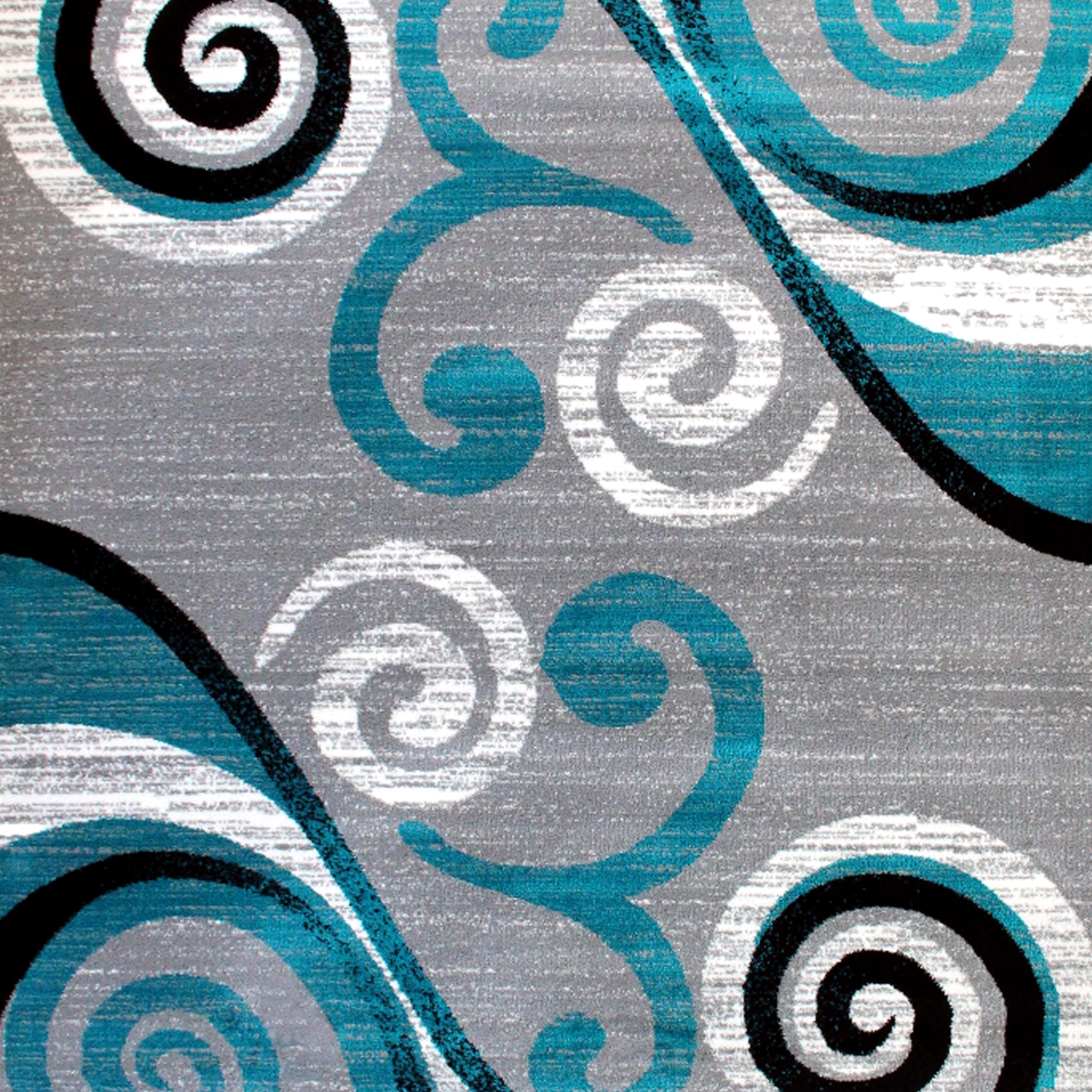 EMMA + OLIVER Olefin Accent Rug 6x9 - Turquoise Scraped Look Swirl Pattern - Plush Pile Facing with Jute Backing - Moisture & Stain Resistant - Easy Maintenance - Perfect for Living Room, Bedroom & Office Decor