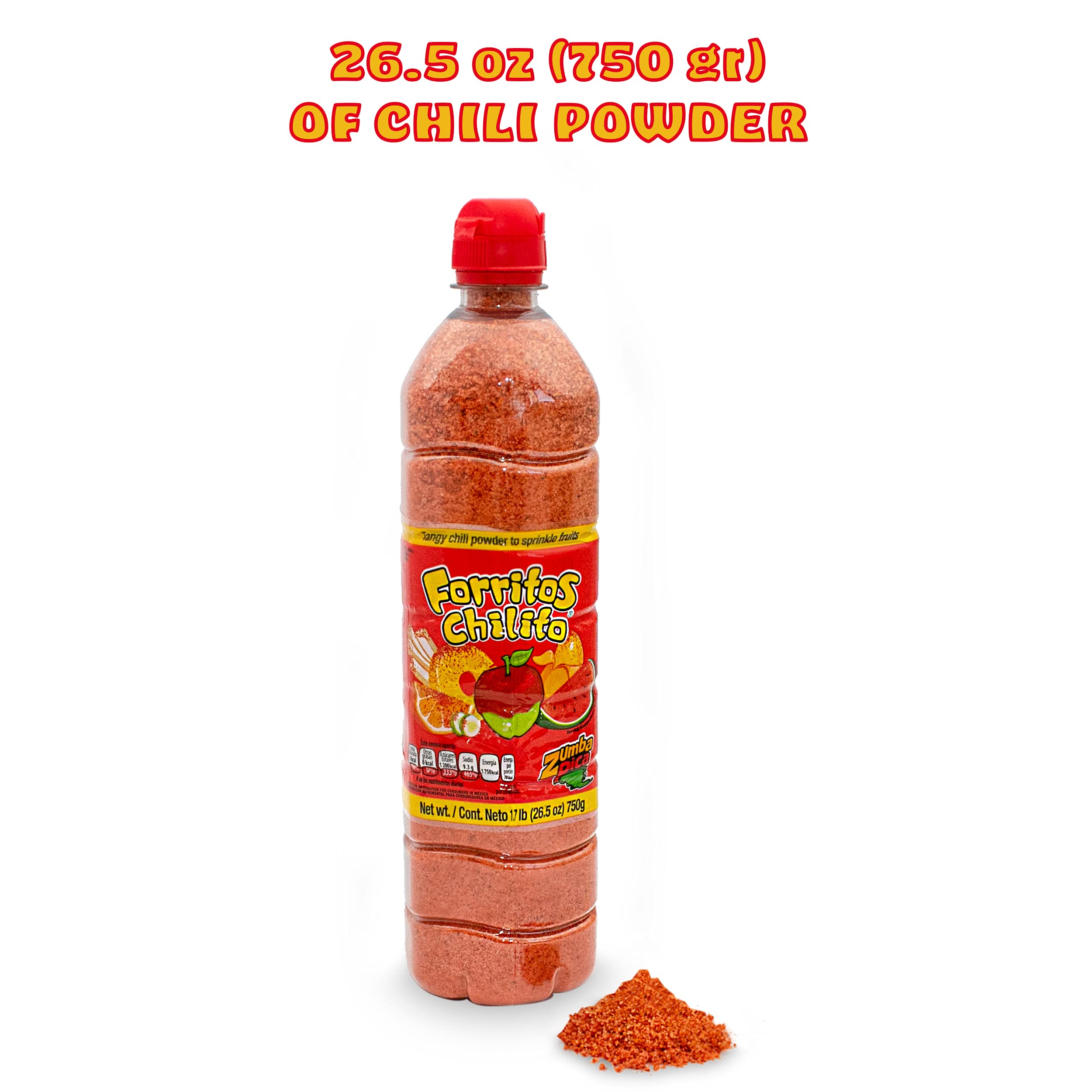 Zumba Pica Forritos Mexican Candy Chili Powder 1.7lb (750g) - Tangy Spicy Chili Seasoning for Fruits, Snacks & Drinks - Authentic Mexican Candy - Perfect for Parties, Movie Nights & Fruit Salads