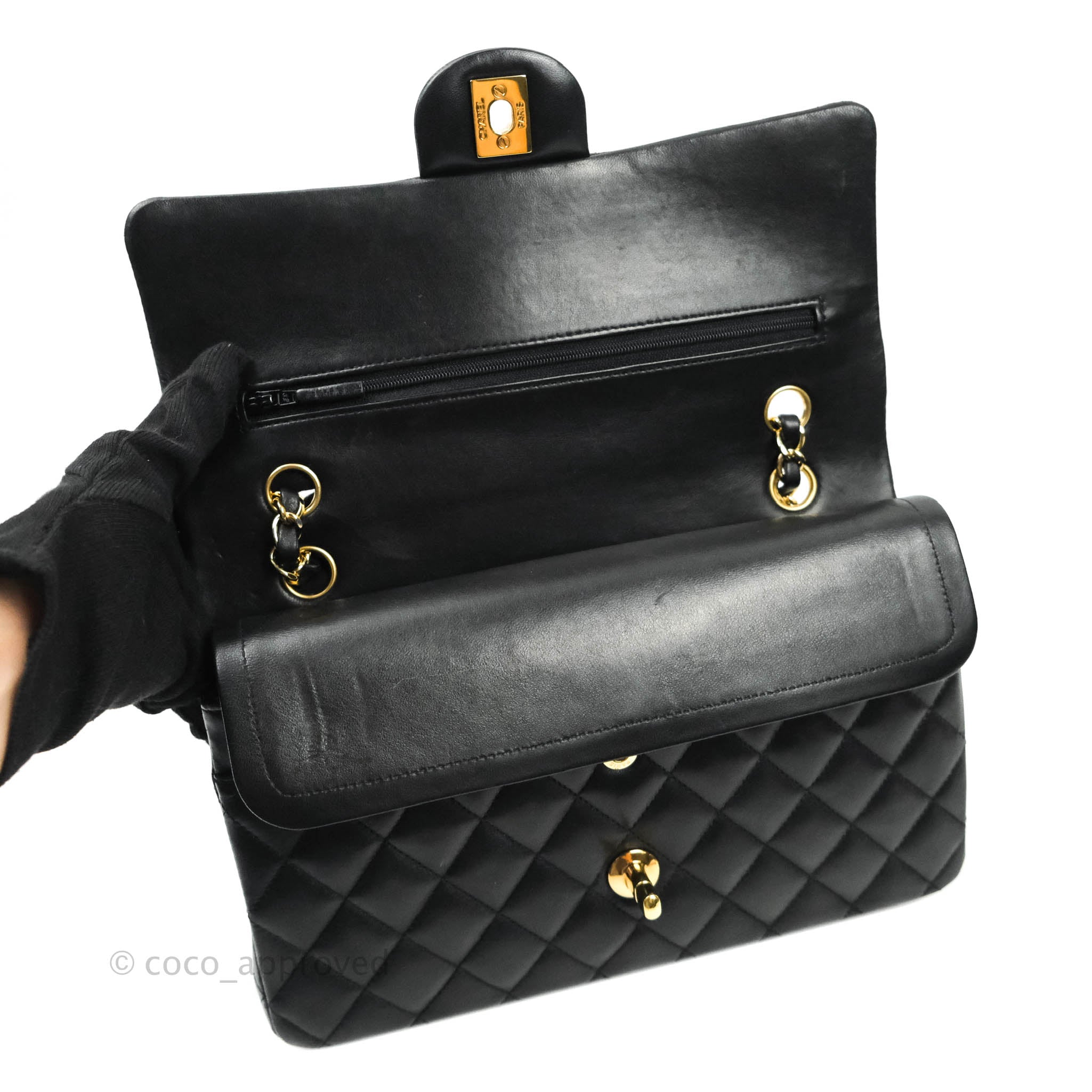 Chanel Classic Medium Double Flap Bag Black Lambskin Leather with Gold Hardware - Luxury Handbag for Women, Perfect for Evening Events & Special Occasions