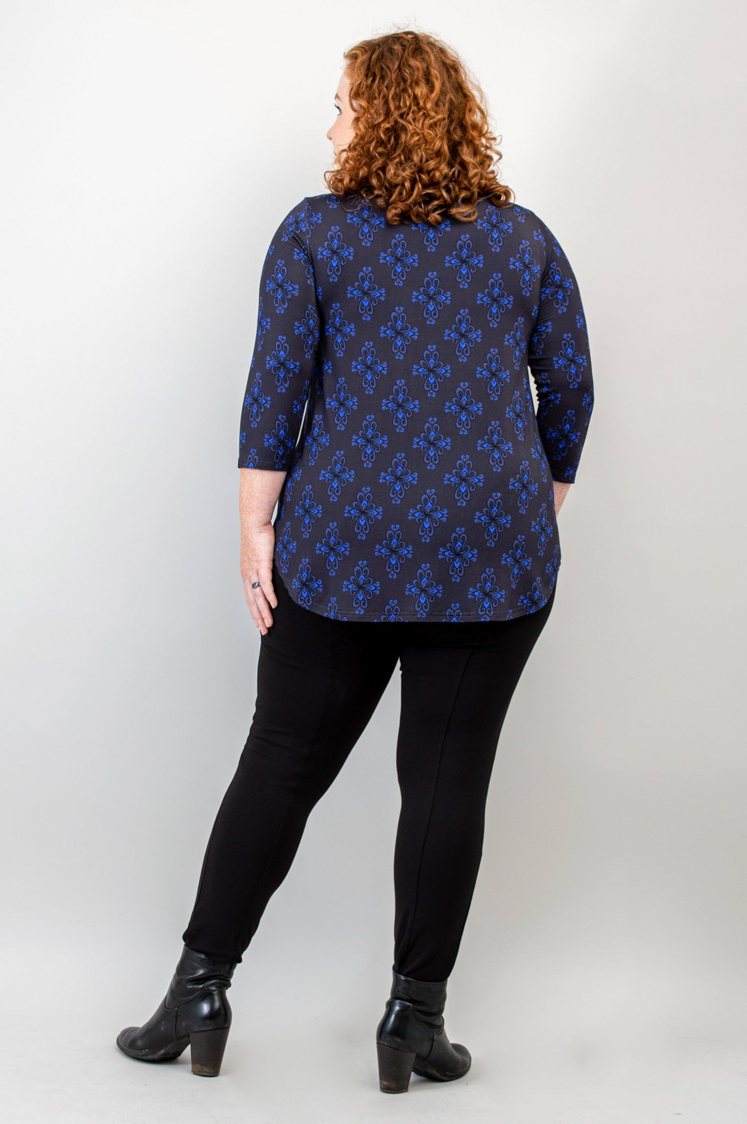 Jazz 3/4 Sleeve Top - Blue French Bamboo Cotton Blouse for Women | Perfect for Casual Wear, Office Outfits & Summer Fashion