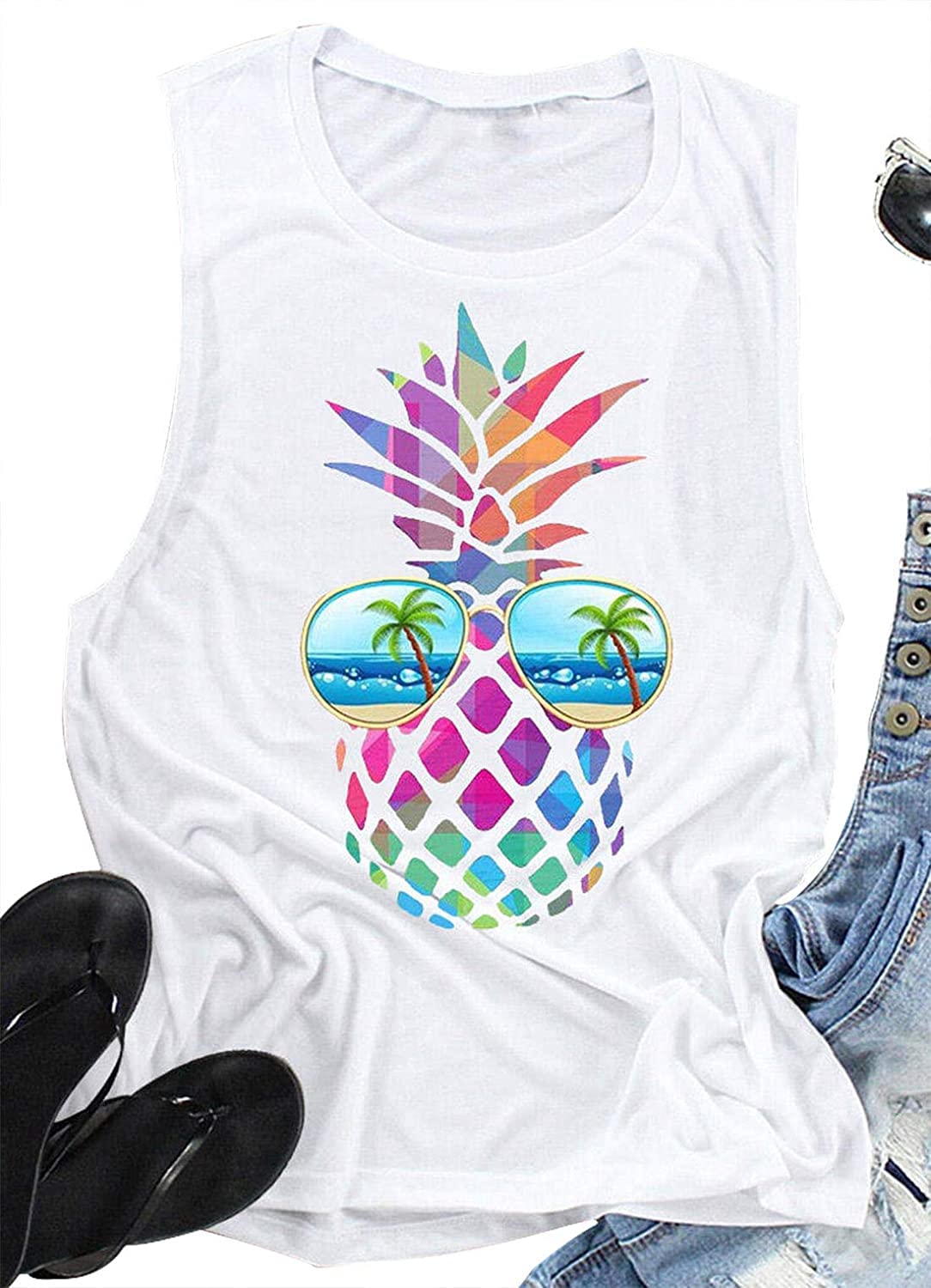 Hount Women's Casual Loose Graphic Tank Tops - Comfortable Sleeveless T-Shirts & Tunic Tops for Summer - Perfect for Beach, Vacation, and Everyday Wear