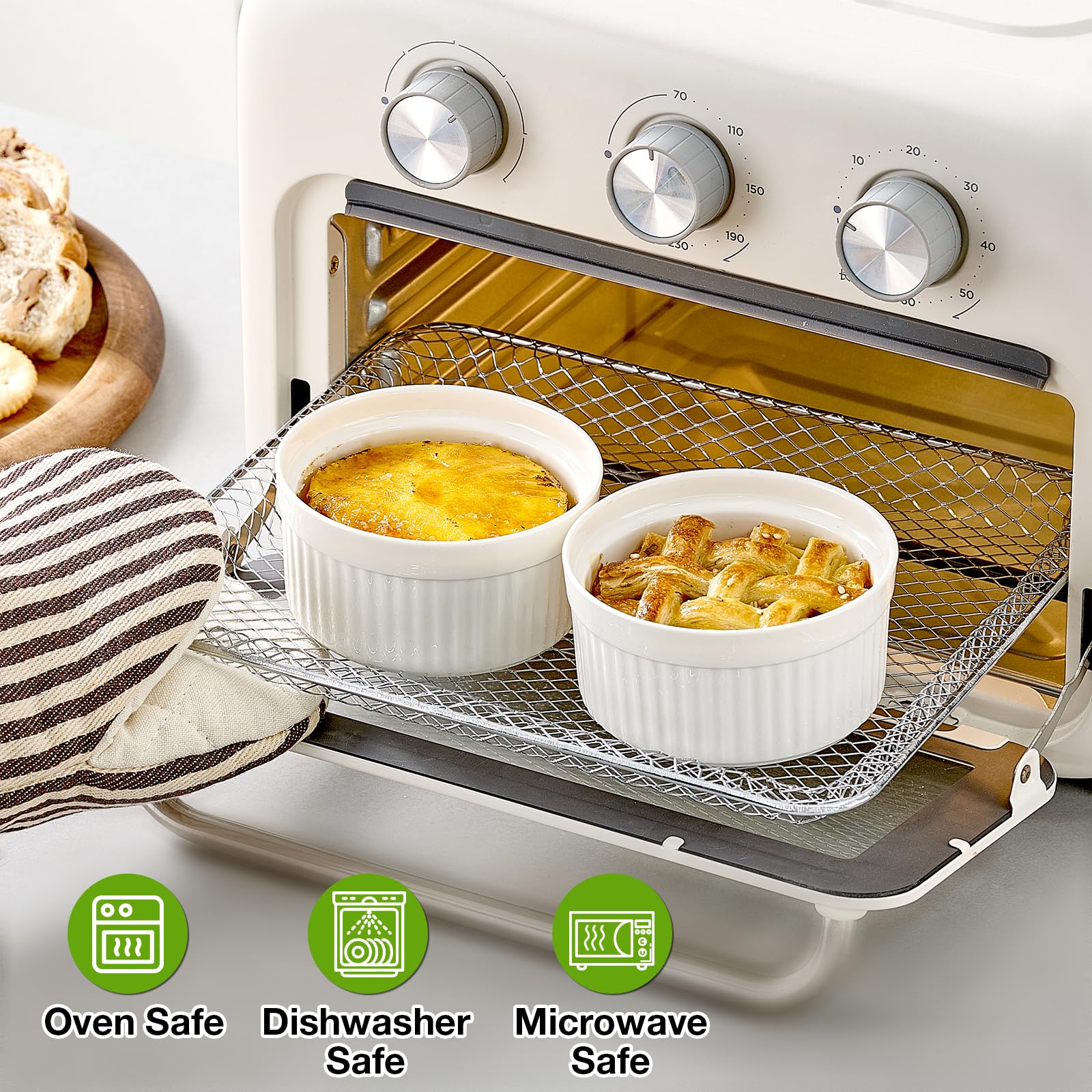 6-Piece Mfacoy Porcelain Ramekins Set with Lids - 8 oz White Oven-Safe Baking Cups for Creme Brulee, Souffle, Pudding & Custard - Perfect for Desserts, Sauces & Small Dishes - Dishwasher & Microwave Safe