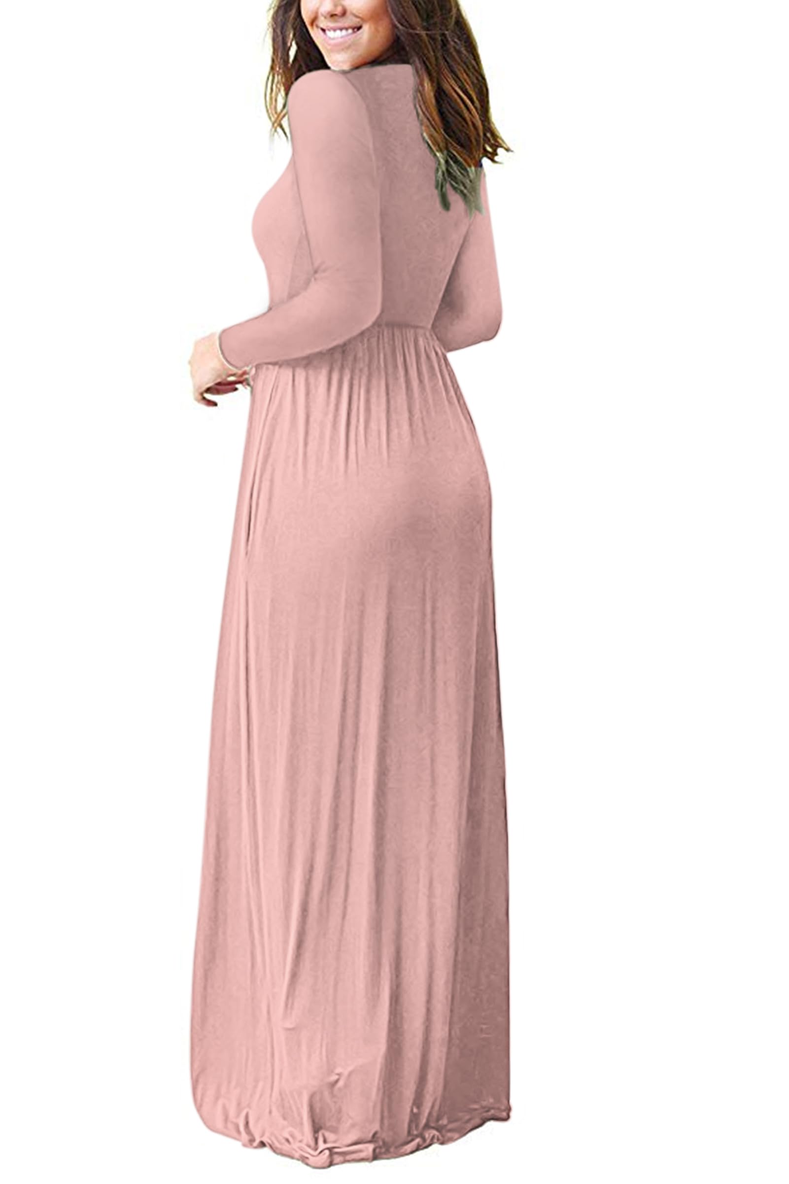MISFAY Women's Long Sleeve Loose Plain Maxi Dress with Pockets - Casual Flowy Long Dress for Everyday Wear, Beach, Travel & Date Night
