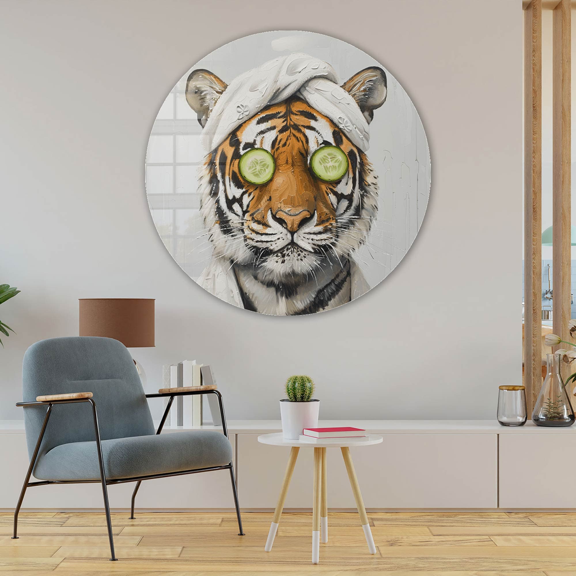 Tiger Zen Rounded Glass Wall Art - Elegant Home Decor for Living Room, Bedroom & Office - Perfect for Meditation Spaces & Modern Interiors
