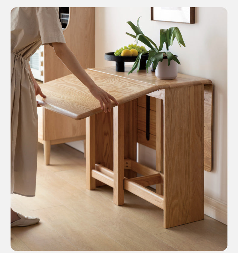 Solid Oak Folding Dining Table - Extendable Wooden Table for Small Spaces | Perfect for Apartments, Patios & Outdoor Entertaining