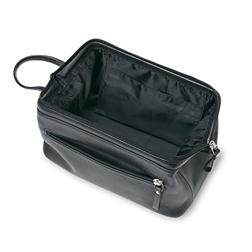 Premium Black Leather Toiletry Case for Travel - Durable & Stylish Organizer for Cosmetics, Toiletries & Shaving Kit - Perfect for Men & Women on the Go