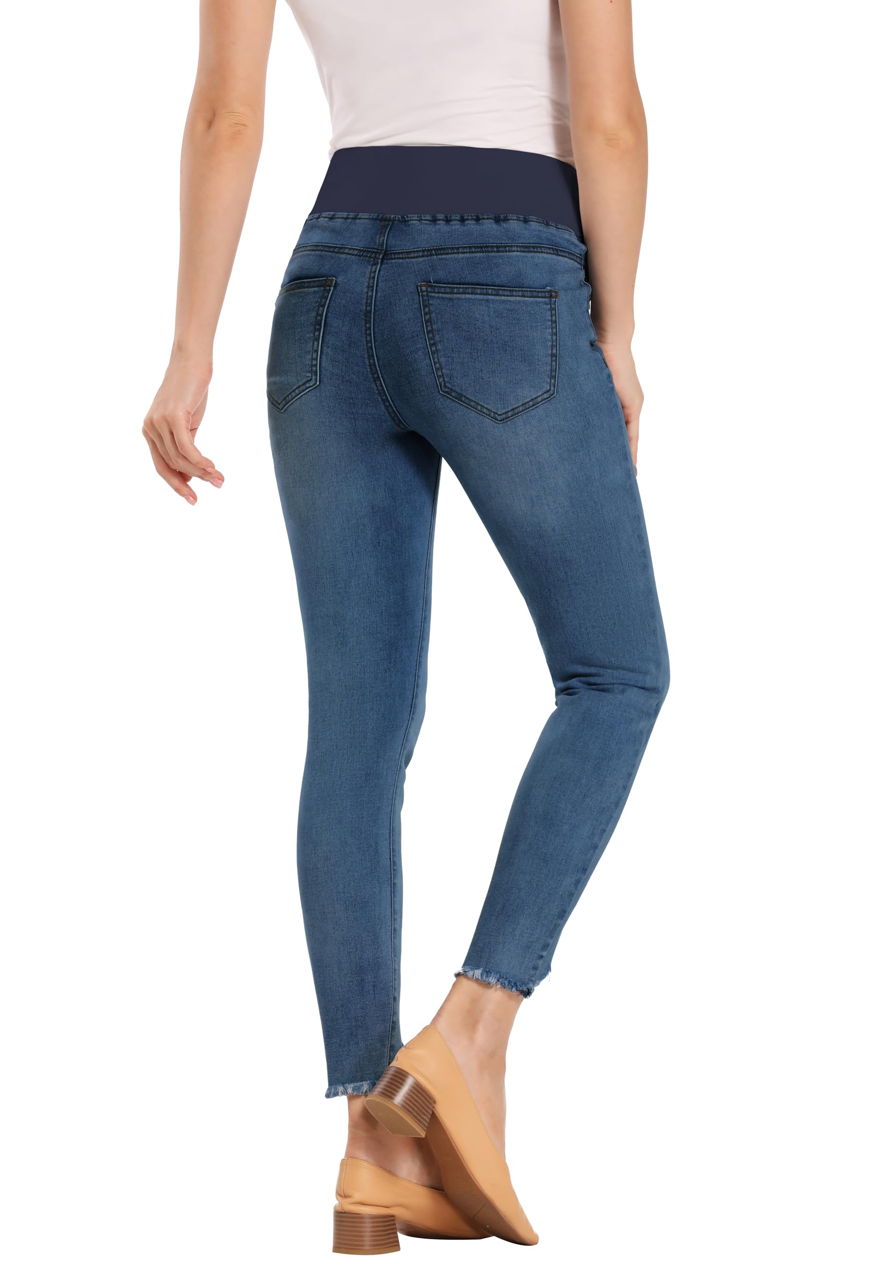 Foucome Women's Maternity Jeans - Under Belly Skinny Jeggings with Stretch, Comfortable Distressed Denim Pants for Pregnancy | Perfect for Work, Casual Outings & Everyday Wear