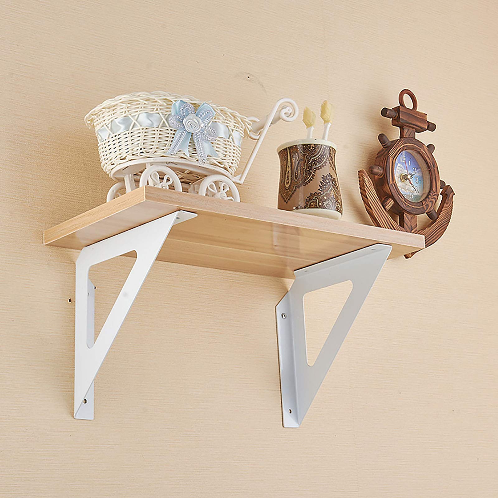 Rustic Industrial Metal Shelf Brackets - 2 Pack (19x19cm & 24x24cm) Black & White Wall Mounted Floating Shelves for Home Office & Bookstore Decor - Perfect for Displaying Books, Plants & Decorative Items