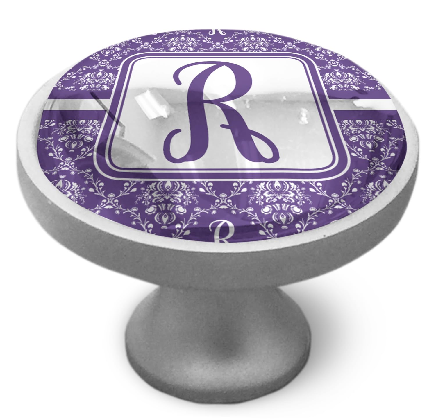 Personalized Initial Damask Cabinet Knob - Silver Finish | Elegant Drawer Pulls for Bedroom, Kitchen & Bathroom Cabinets