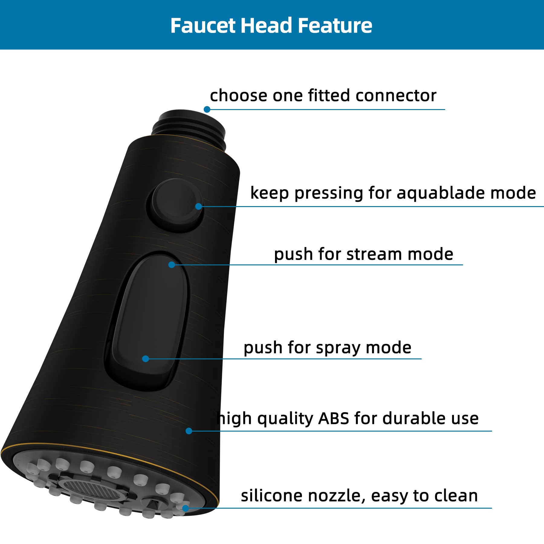 Hygie Rinse Pull Down Kitchen Faucet Spray Head Replacement - 3 Function Sprayer with 15 Adapter Kit, Oil-Rubbed Bronze Finish for Modern Kitchen Sink - Perfect for Washing Dishes, Cleaning Vegetables, and Rinsing Countertops