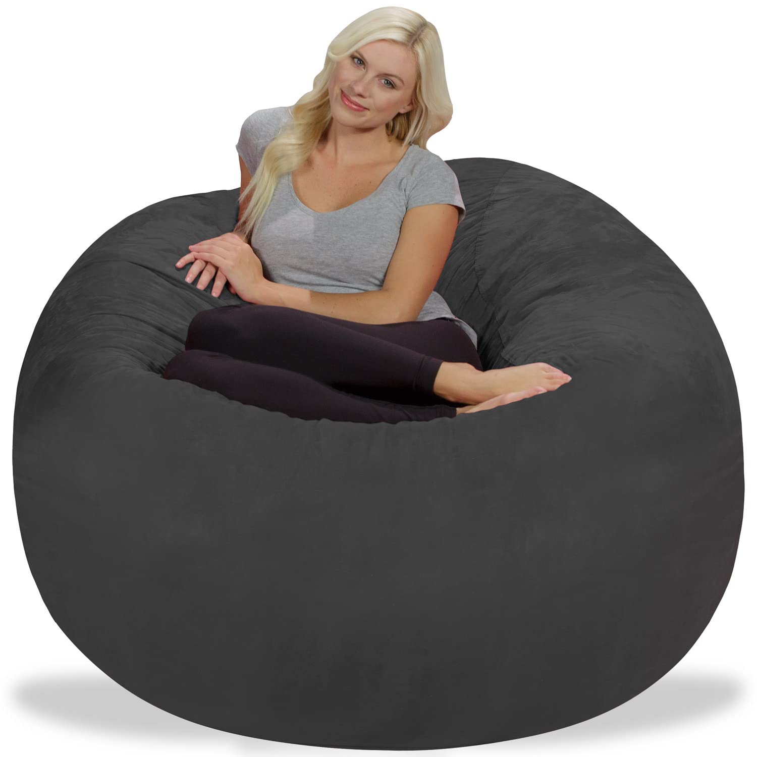 Chill Sack 5' Giant Memory Foam Bean Bag Chair - Ultra Soft Microfiber Cover (Gray) - Perfect for Living Rooms, Game Rooms & Dorm Relaxation