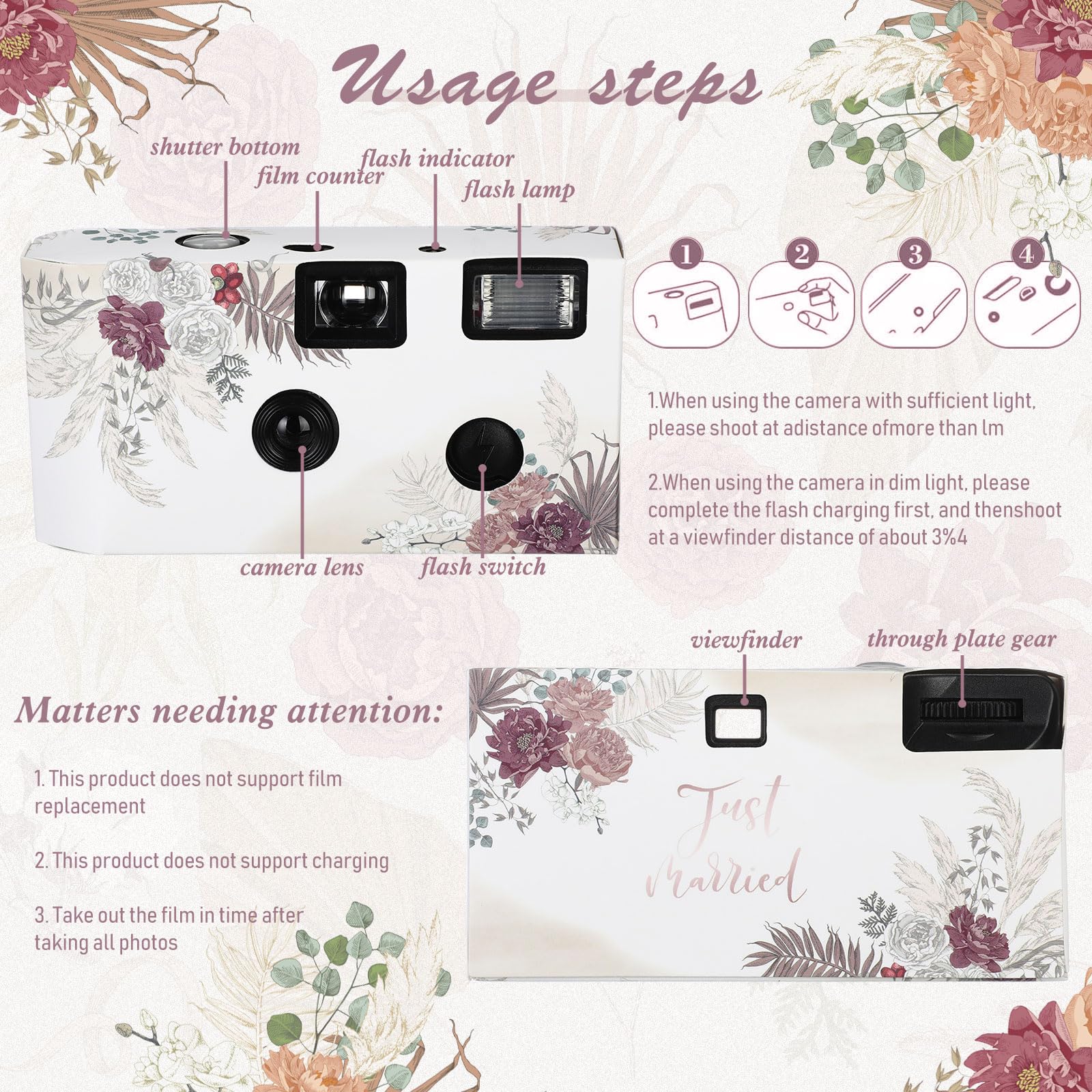 10 Pack Disposable Cameras with Flash - 34mm Single Use Film Cameras for Wedding, Travel & Parties | Colorful Bohemian Style Film | Perfect for Events, Vacations & Special Occasions