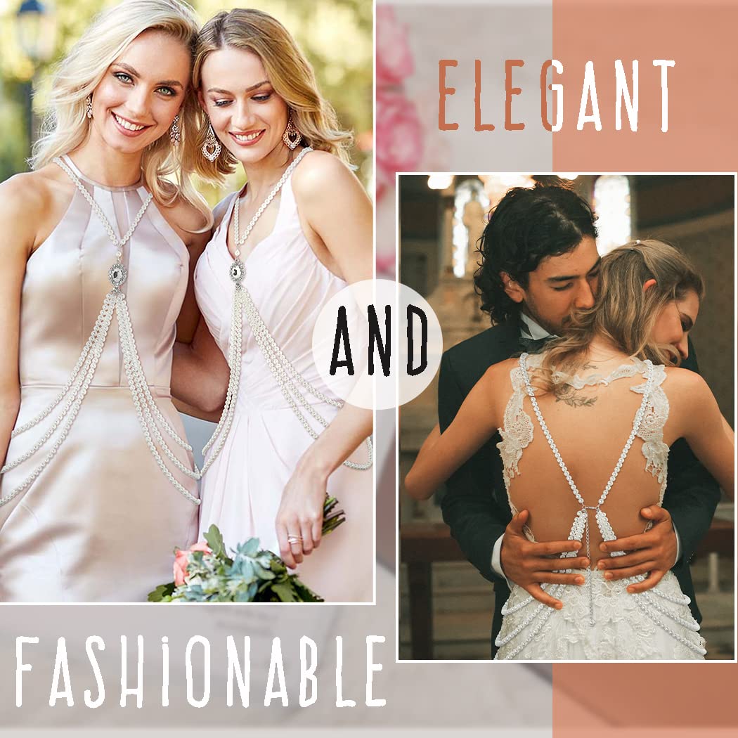 ELABEST White Pearl Body Chain for Women - Layered Crystal Cross Jewelry with Pearls - Perfect for Beach Parties, Bridal Showers & Boho Fashion