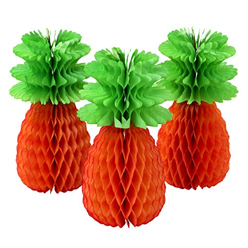 Talking Tables Tropical Fiesta Honeycomb Pineapple Party Decorations (3 Pack) - Orange - Perfect for Luau, Hawaiian, Summer & Beach Themed Parties