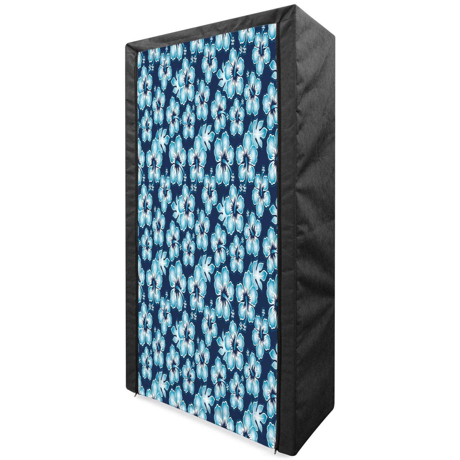 Ambesonne Navy Blue Portable Fabric Wardrobe with Hibiscus Hawaiian Tropical Floral Print - 33.5