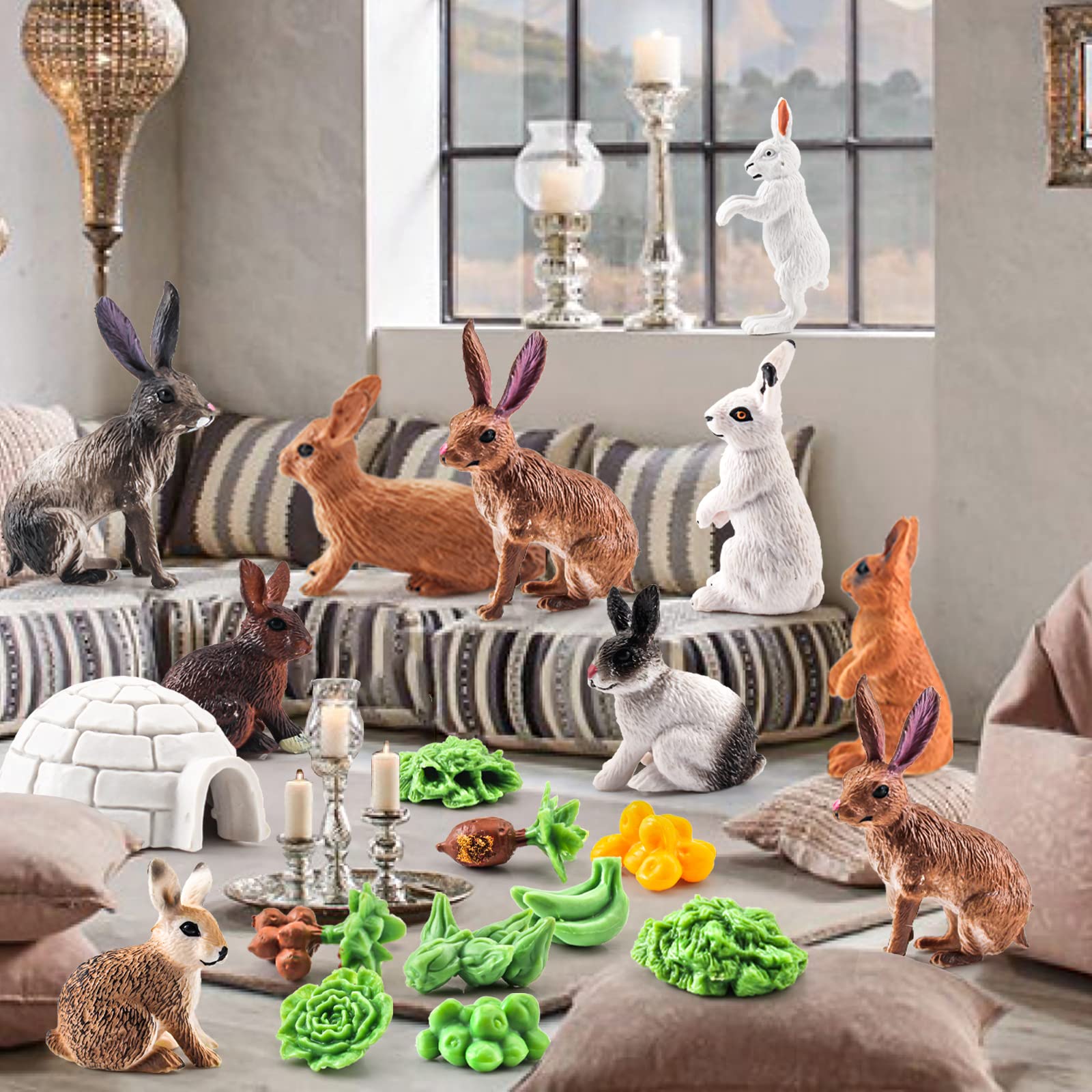 21PCS Mini Rabbit Action Figures with Holes - Cute Bunny Toys Set for Toddlers, Cake Toppers & Dollhouse Accessories - Perfect Gift for Kids Boys & Girls (Birthday Party, Easter Decor, Playtime Fun)