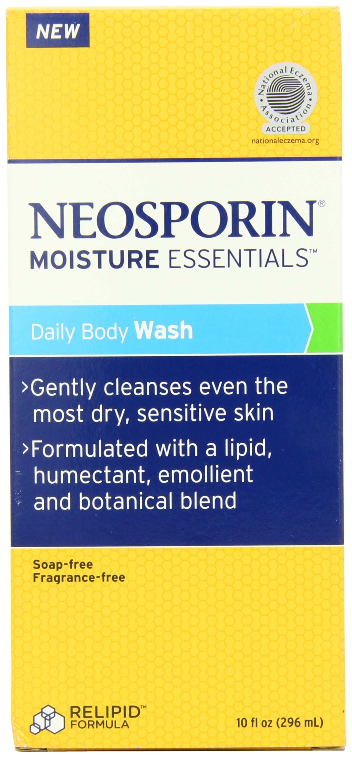 Neosporin Essentials Moisture Body Wash - Soap Free & Fragrance Free - 10 Ounce - Gentle Cleansing for Sensitive Skin - Perfect for Daily Use & Post-Procedure Care