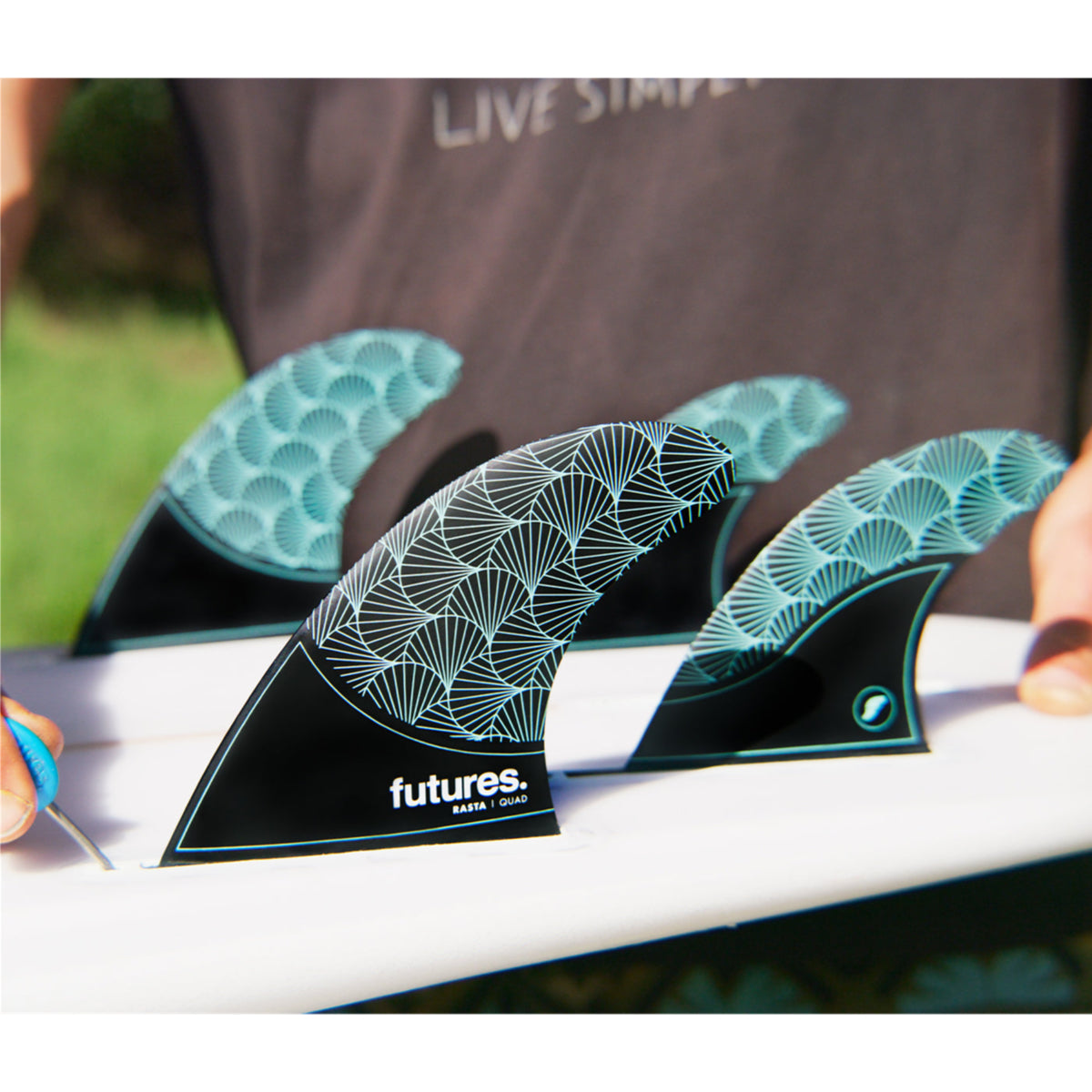 Futures QUAD Rasta Quad HC Surfboard Fins - Black/Teal - High Performance Surfing Fins for Shortboards & Fish Surfboards - Perfect for Beach Waves & Tropical Surfing