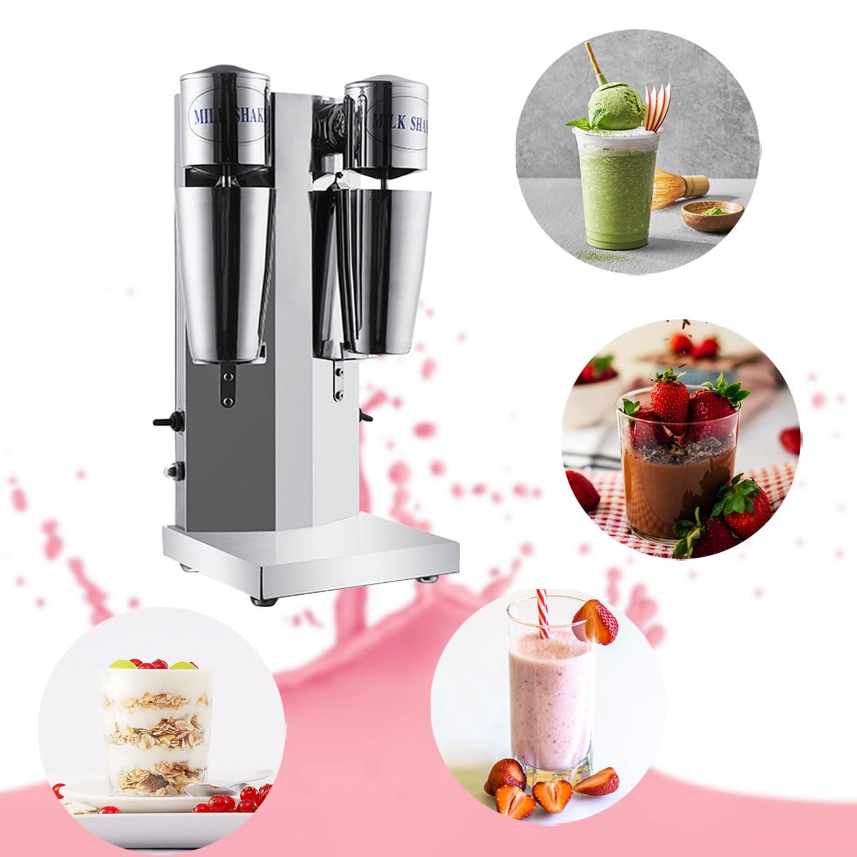 **Commercial Dual Head Milkshake Machine - Stainless Steel 2-Speed Smoothie Blender with Mixing Cup for Cocktails, Shakes & Smoothies - Perfect for Restaurants, Cafes & Bars**