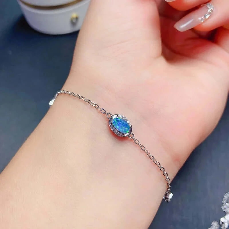 18K Platinum Opal Bracelet for Women - October Birthstone Jewelry Gift | Elegant Stackable Bracelet for Birthday, Anniversary & Special Occasions | FME B014