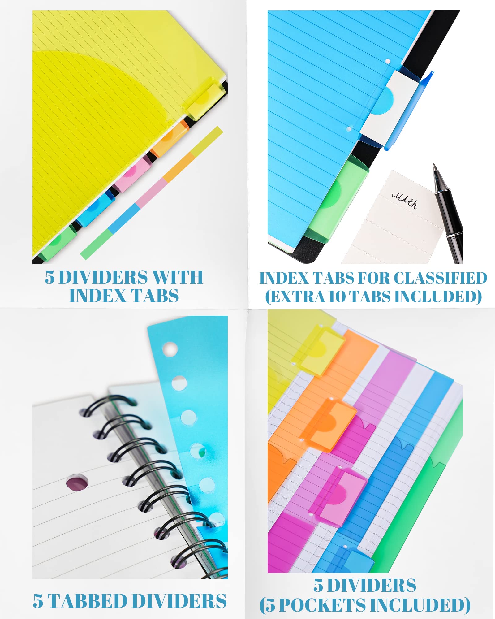 5 Subject Spiral Notebook - College Ruled with Dividers, Pockets & Tabs, Includes 11