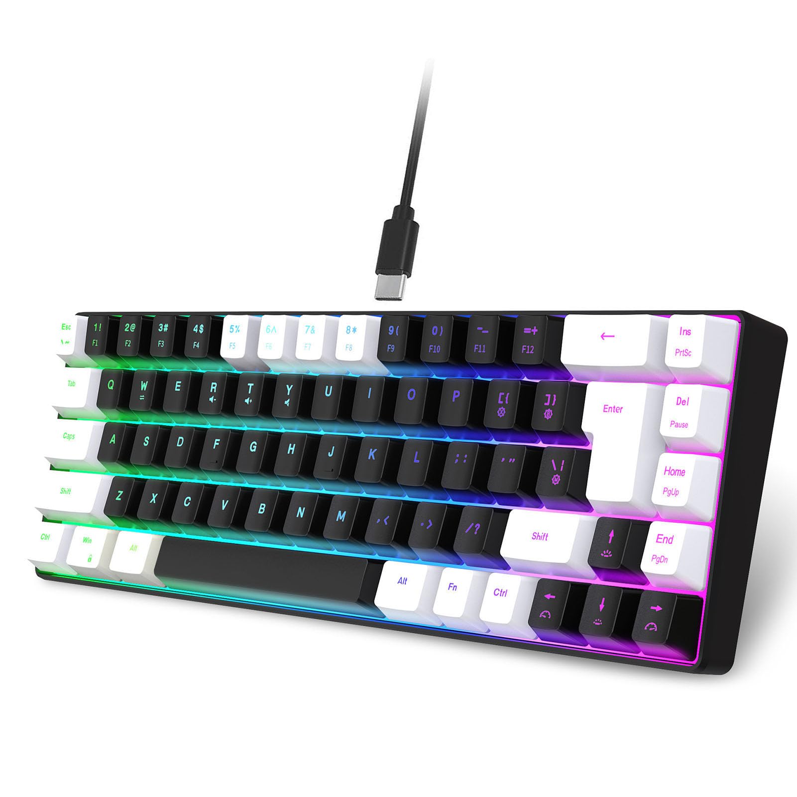 68-Key RGB Backlit Wired Gaming Keyboard - Compact USB Mechanical Keyboard with Ergonomic Design for PC & Desktop (White/Black) - Perfect for Esports, Gaming & Office Work
