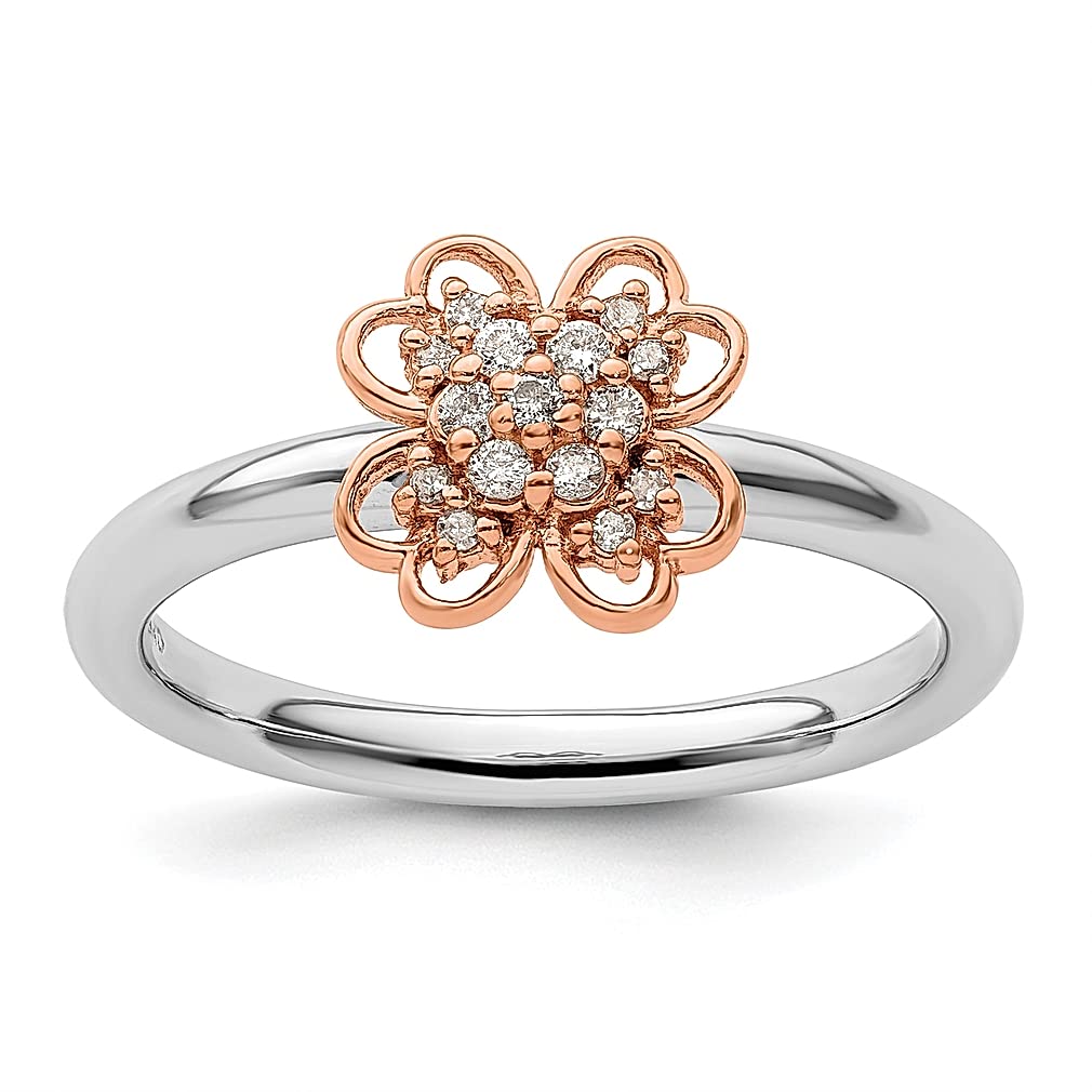 925 Sterling Silver & Rose Gold Plated Stackable Diamond Flower Band Ring for Women - Elegant Jewelry Gift for Her, Perfect for Weddings, Anniversaries & Special Occasions