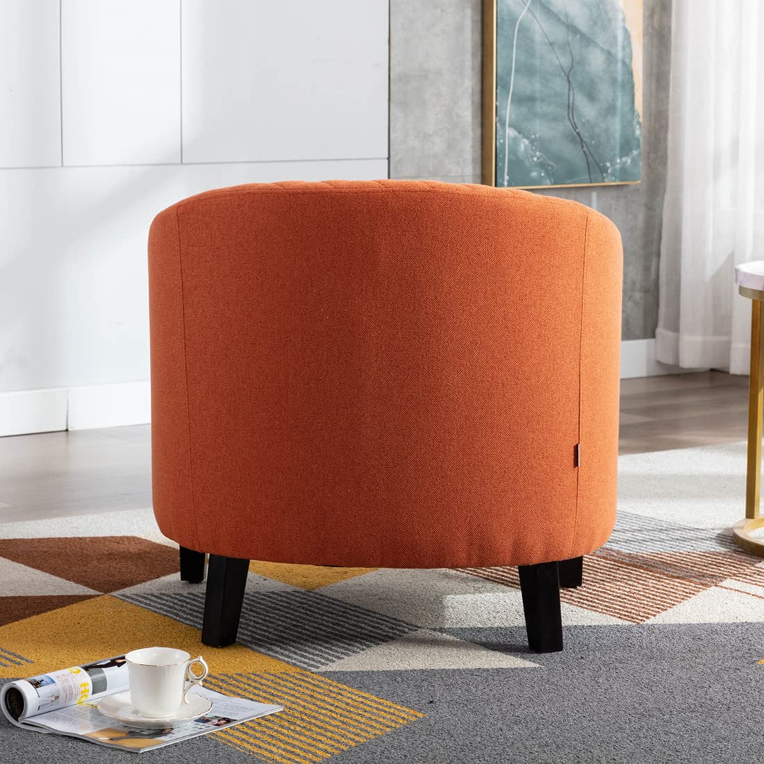 SSLine Classic Upholstered Accent Armchair - Soft Fabric Barrel Club Chair with Solid Wood Legs & Nailhead Trim - Comfortable Living Room Sofa, Office Guest Chair & Bedroom Seating (Orange) - Perfect for Cozy Reading Nooks, Home Offices & Lounge Areas