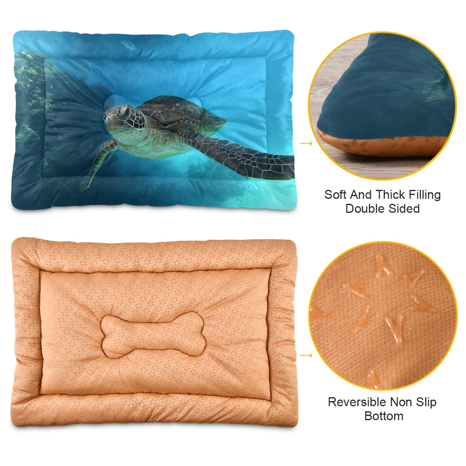 Swimming Turtle Design Rectangle Pet Bed - Ultra Soft & Comfortable Calming Dog Bed for Small & Medium Dogs & Cats (24x18 Inches) - Perfect for Crate, Kennel, or Home Use