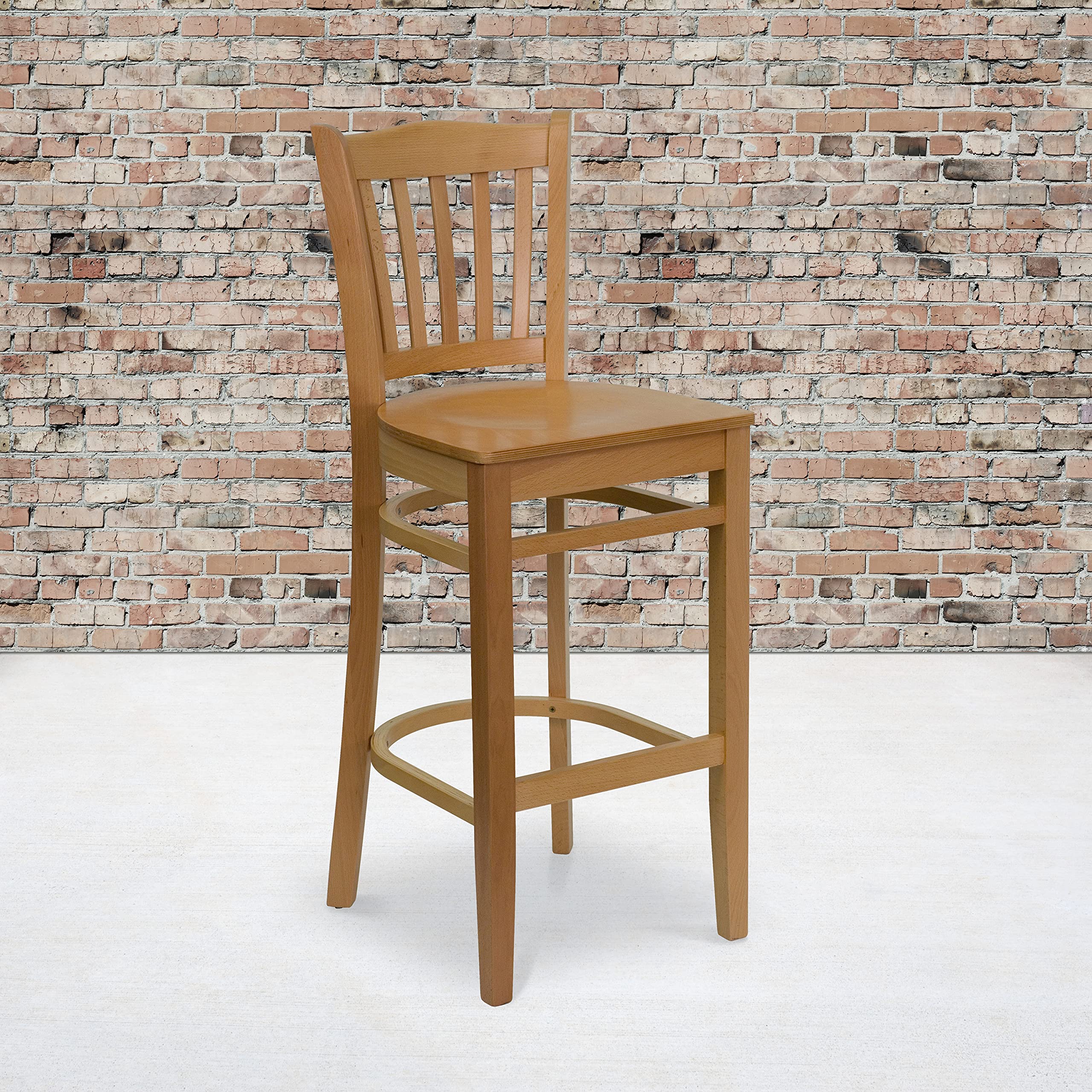 EMMA + OLIVER Natural Wood Bar Stool with Vertical Slat Back - Modern Kitchen Island & Breakfast Nook Seating, Rustic Home Decor for Dining & Bar Counter