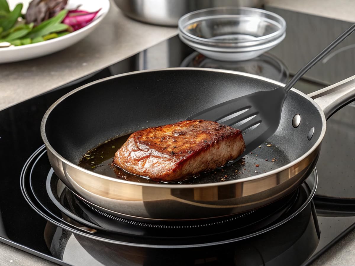 2 Pack Silicone Spatula Set - Solid & Slotted Stainless Steel Kitchen Turner with Heat-Resistant Non-Stick Coating - Perfect for Flipping Fish, Eggs, Pancakes & Stir-Fry Cooking in Woks