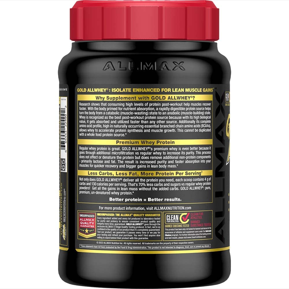 ALLMAX Nutrition Gold ALLWHEY Protein Powder, Chocolate Peanut Butter Flavor - 2 lb (24g Protein Per Scoop) | Gluten Free, Low Carb & Low Sugar Whey Protein Supplement | Post-Workout Recovery & Muscle Building for Athletes & Fitness Enthusiasts