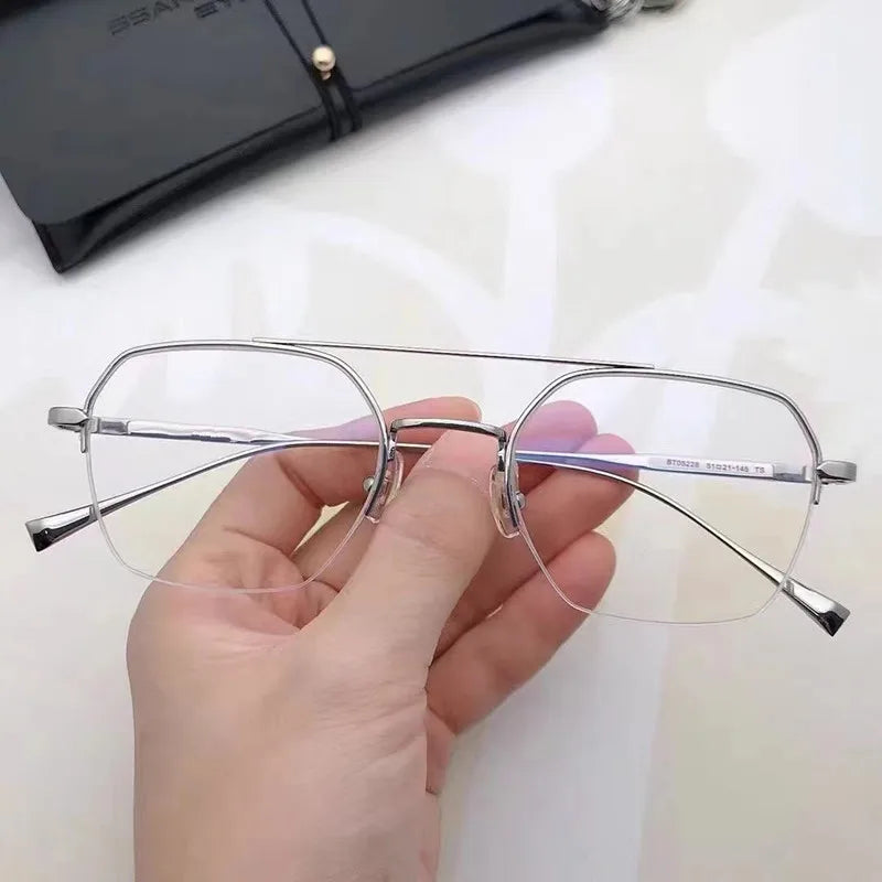 Aimee Unisex Semi-Rimless Square Double Bridge Titanium Eyeglasses 5228 - Lightweight & Durable for Work, Reading & Fashion