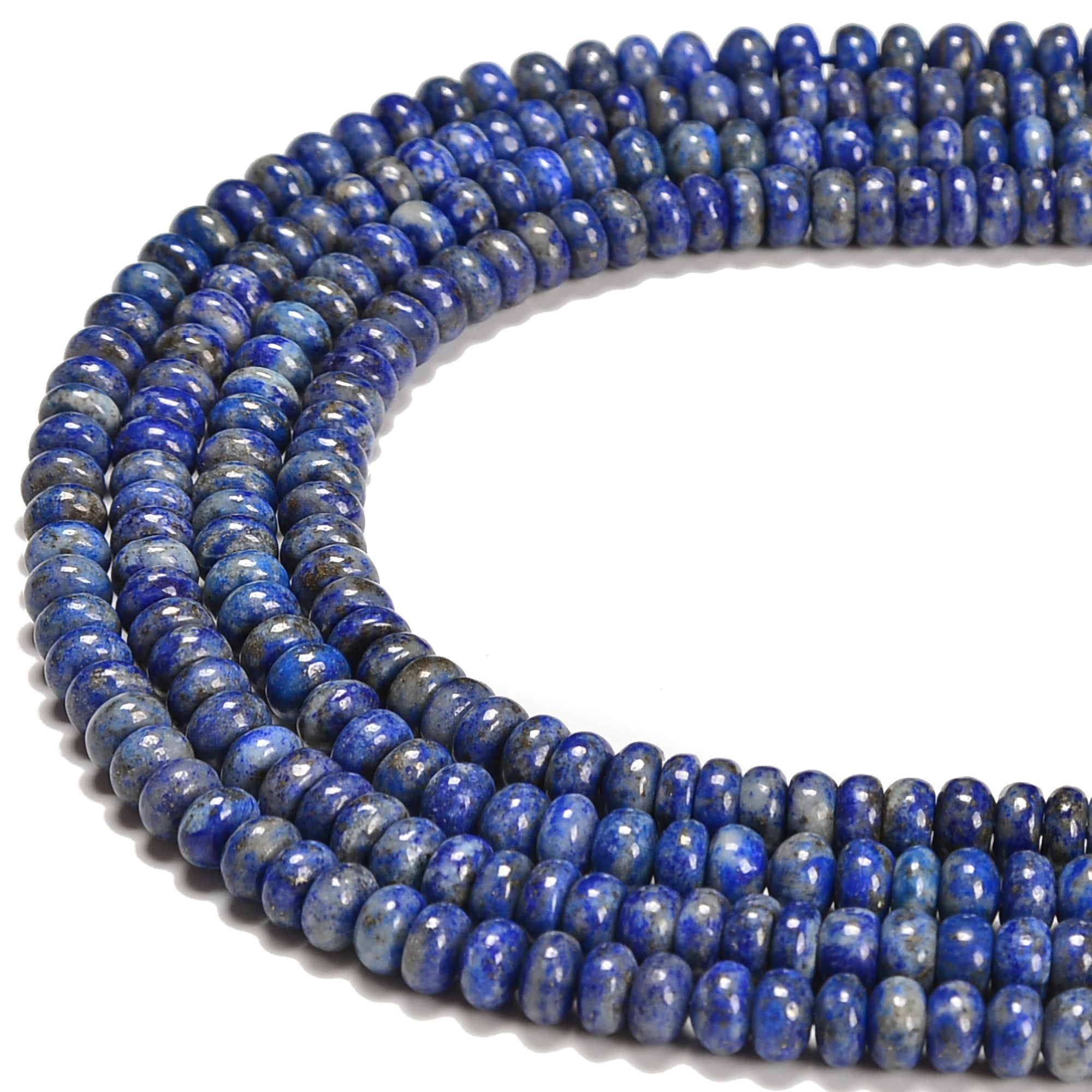 Premium Natural Lapis Lazuli Smooth Rondelle Beads - 4x6mm & 5x8mm Sizes - 15.5
