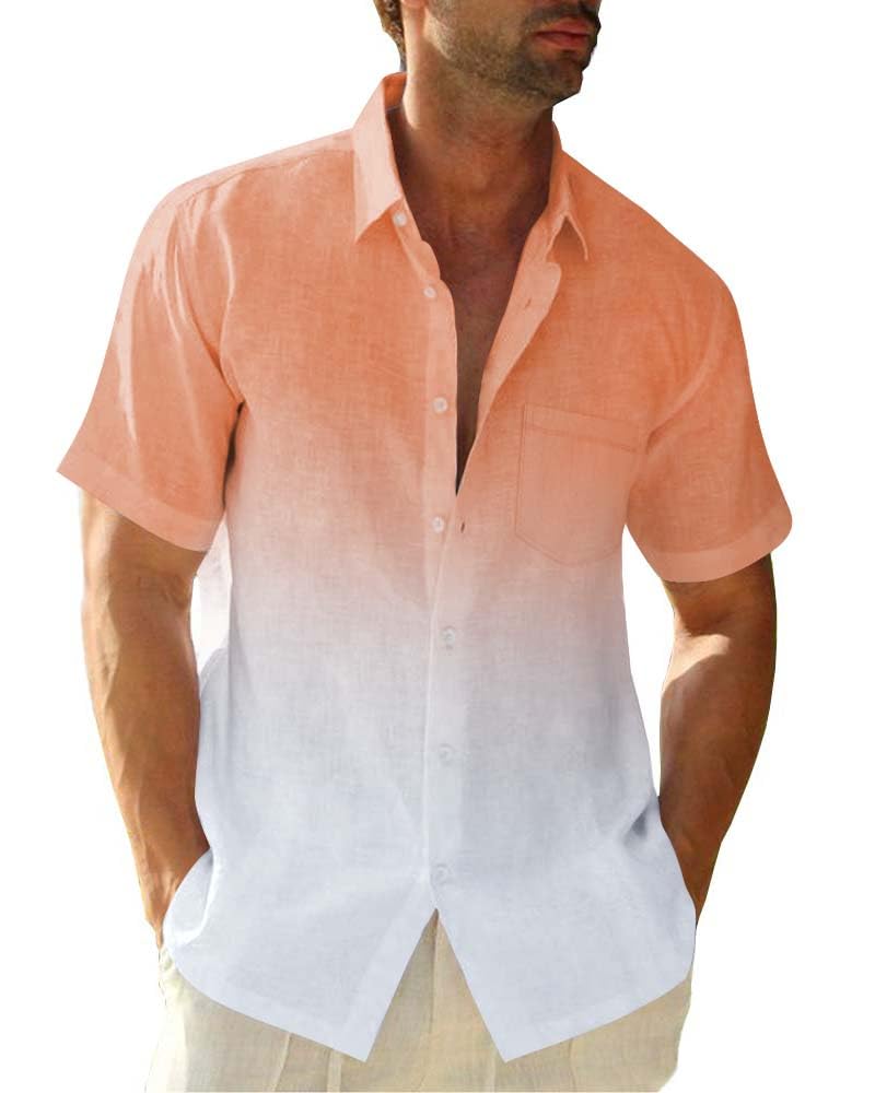 Men's Casual Gradient Linen Shirts - Breathable Short Sleeve Button Down Shirt for Summer & Beach Wear - Perfect for Vacations, Outdoor Activities and Relaxing