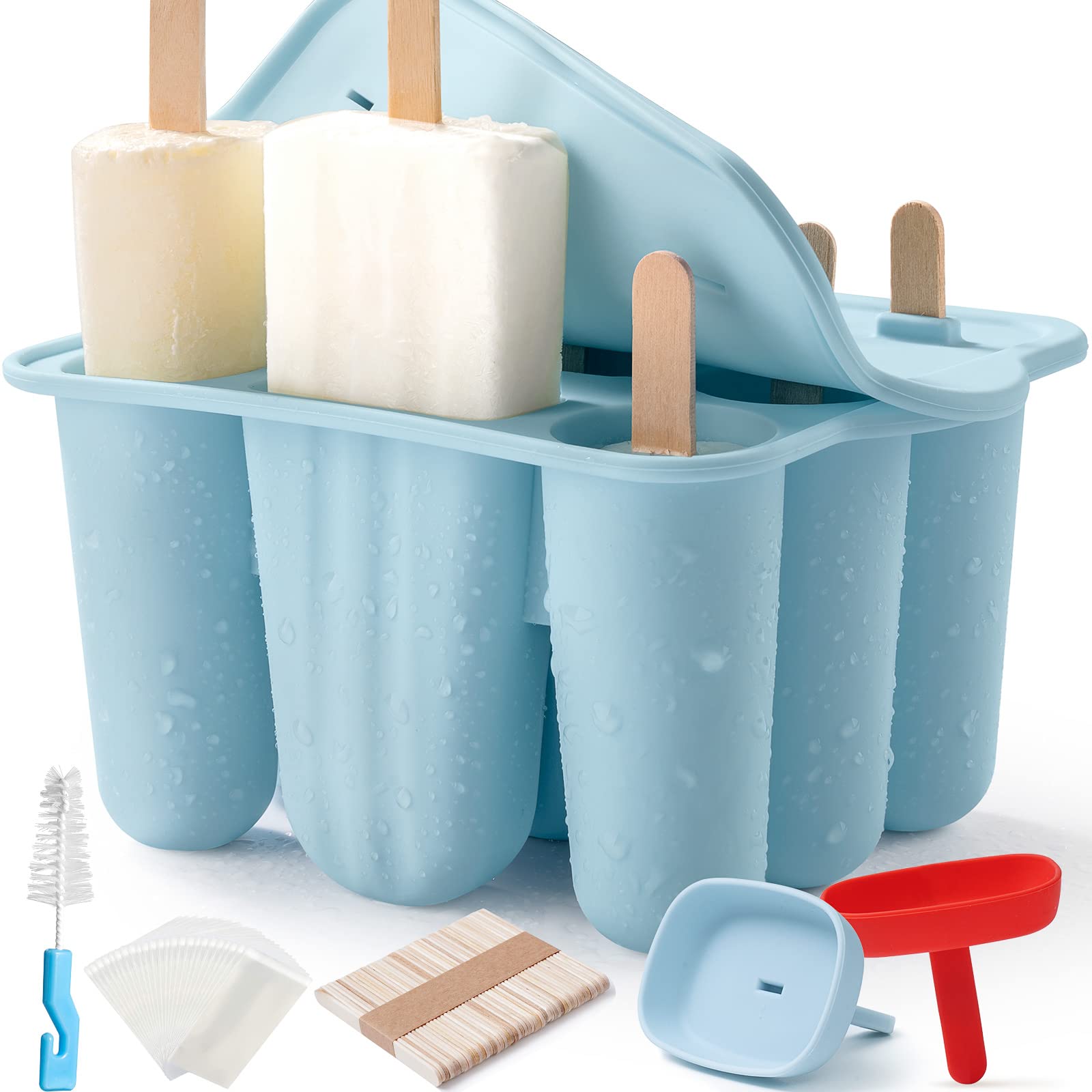**9-Piece Silicone Popsicle Molds for Kids & Adults - BPA-Free, DIY Ice Pop Maker with Sticks & Storage Bags - Perfect for Summer Snacks, Parties & Healthy Homemade Treats (Blue)**