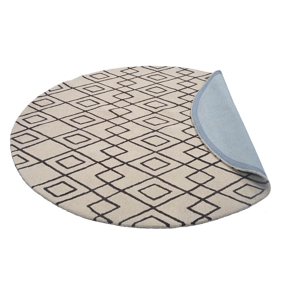 Hand Tufted Wool Eco-Friendly Round Area Rug 8'x8' - Cream & Brown Geometric Modern Design, High Pile Thick Handmade Carpet for Living Room & Bedroom | Soft & Durable Floor Decor for Home, Office & Nursery (K04510)