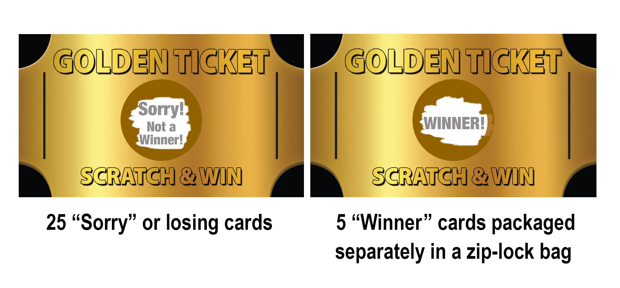 Golden Ticket Scratch Off Cards - 30 Pack | Fun Prize Reveal Game for Parties, Events & Giveaways | Perfect for Birthday, Raffle & Fundraising Activities
