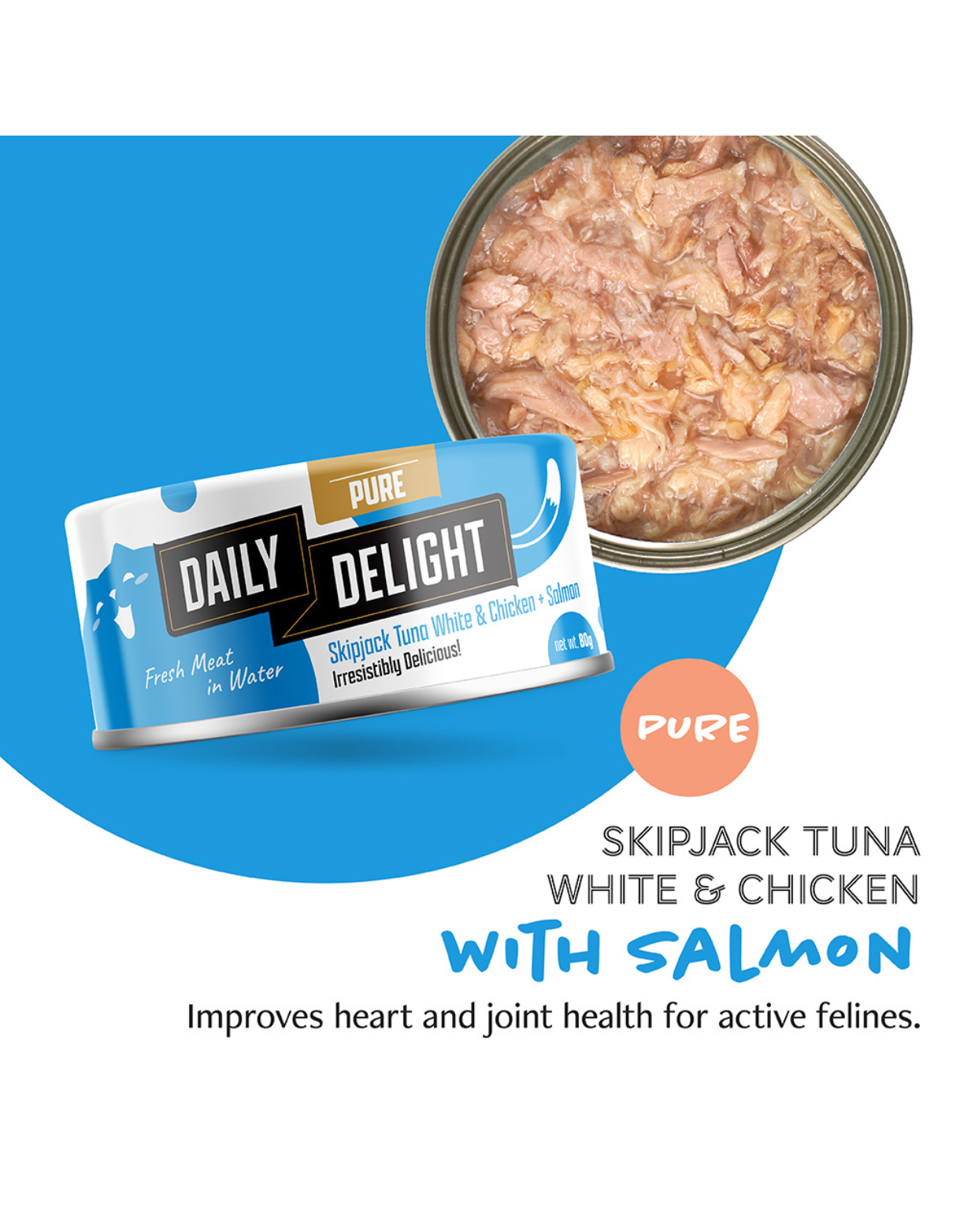 Premium Skipjack Tuna & Salmon with Chicken Canned Cat Food - Grain-Free, High Protein Wet Food for Adult Cats (80g) - Perfect for Mealtime, Travel & Emergency Kits